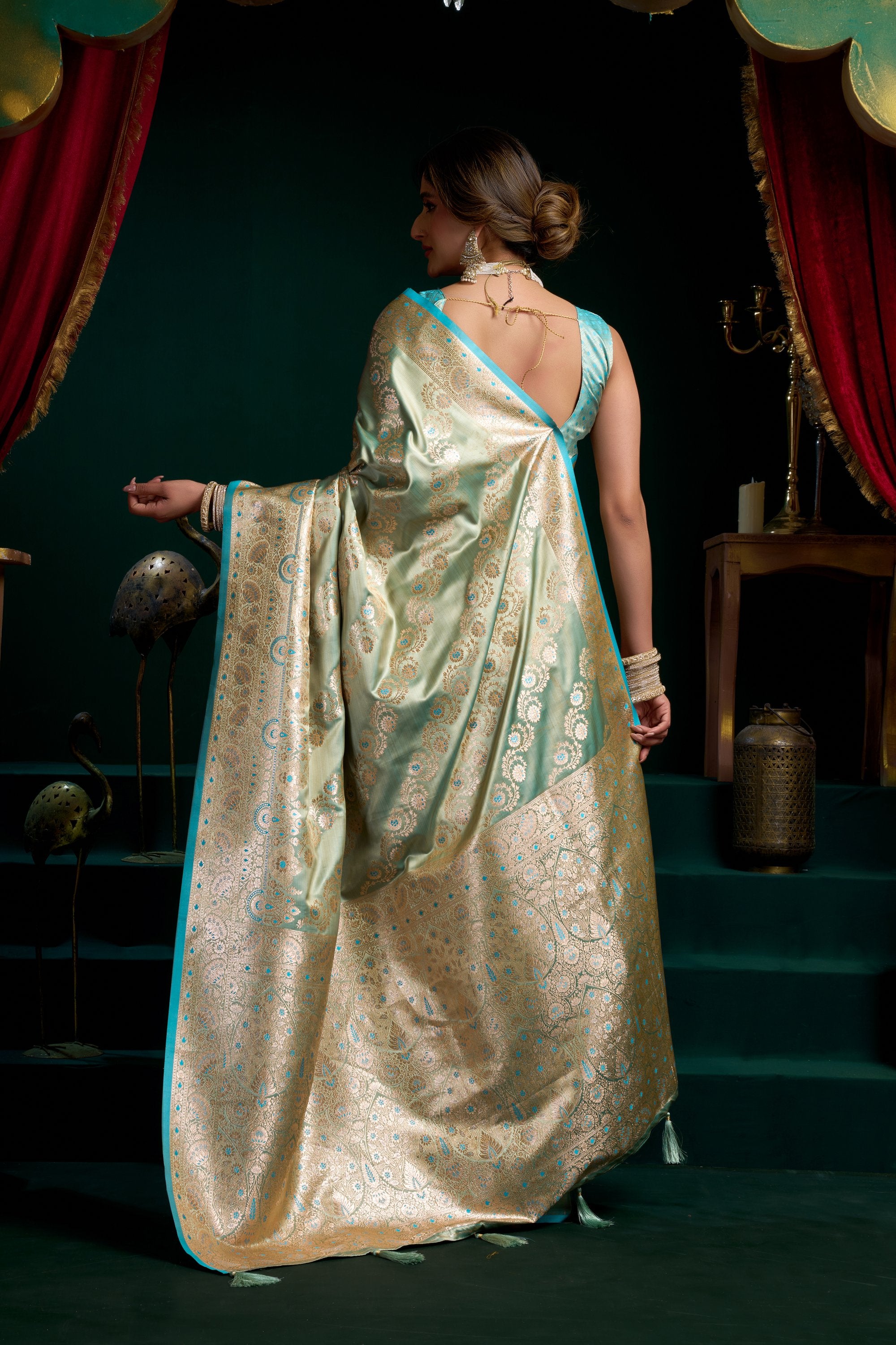 Mohini Saree - Mint Teal - Border Detail