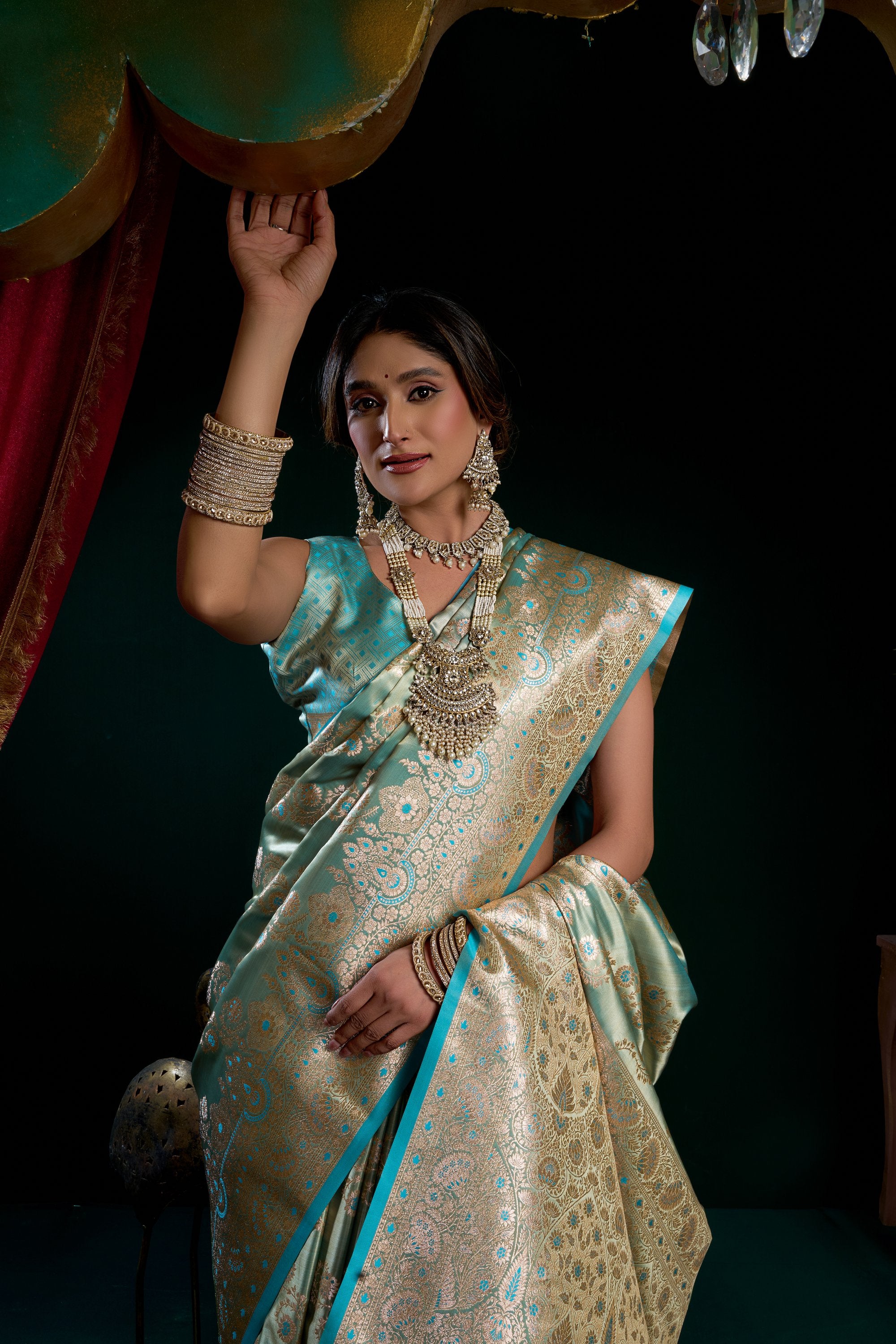Mohini Saree - Mint Teal - Close Up