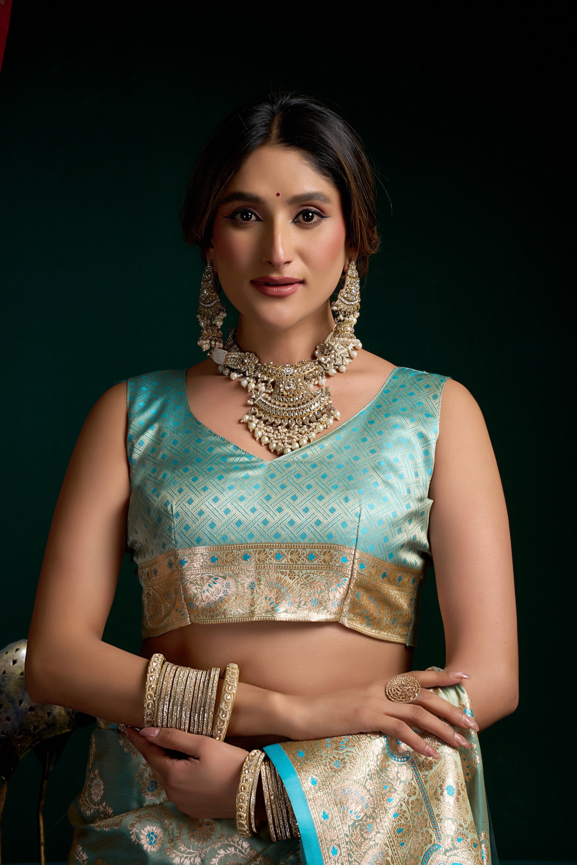 Mohini Saree - Mint Teal - Side View