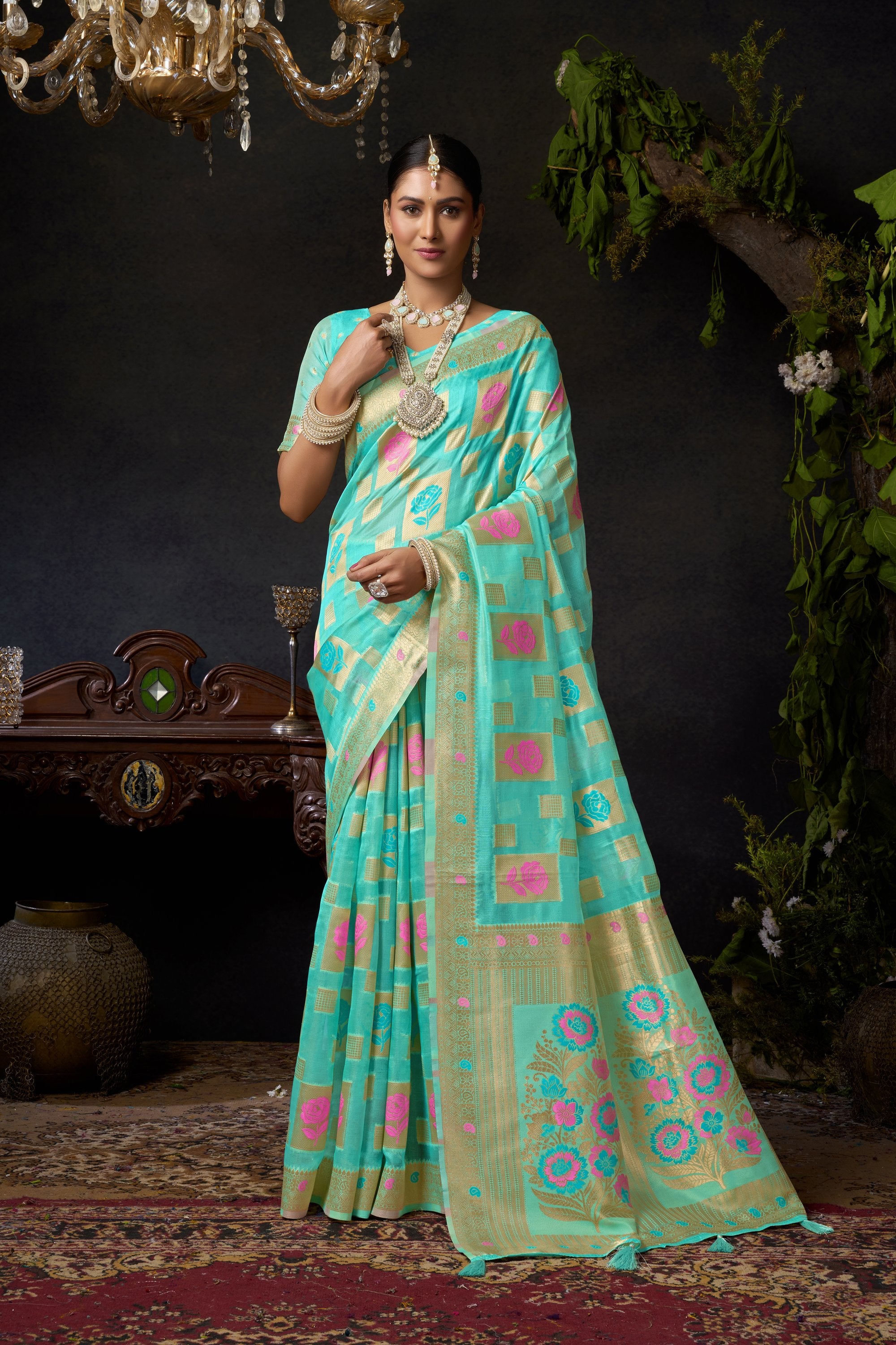 Nayantara Saree - Aqua Breeze - Close Up