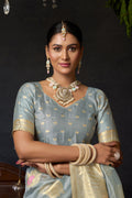 Nayantara Saree - Misty Blue - Front Drape