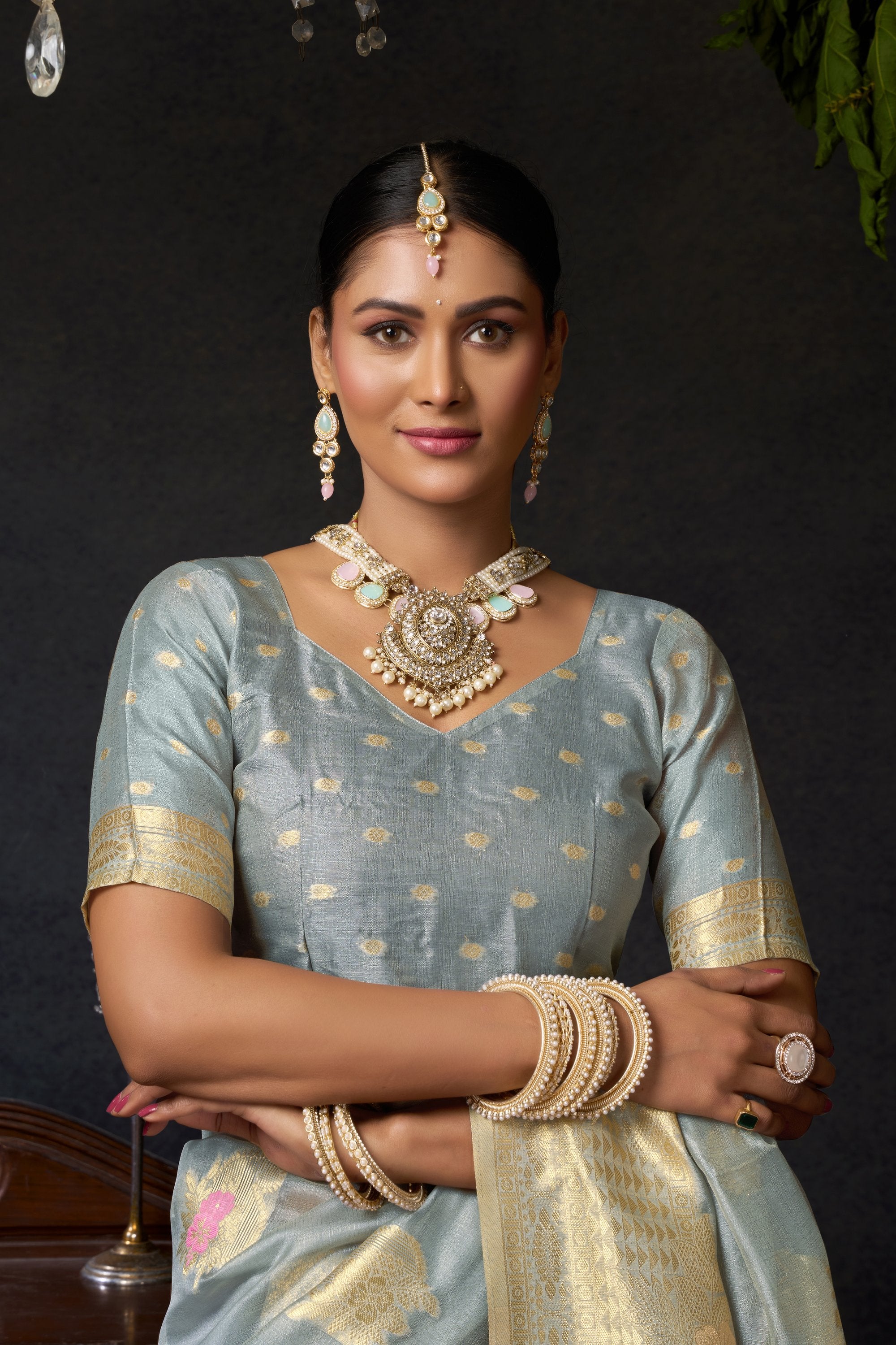 Nayantara Saree - Misty Blue - Front Drape