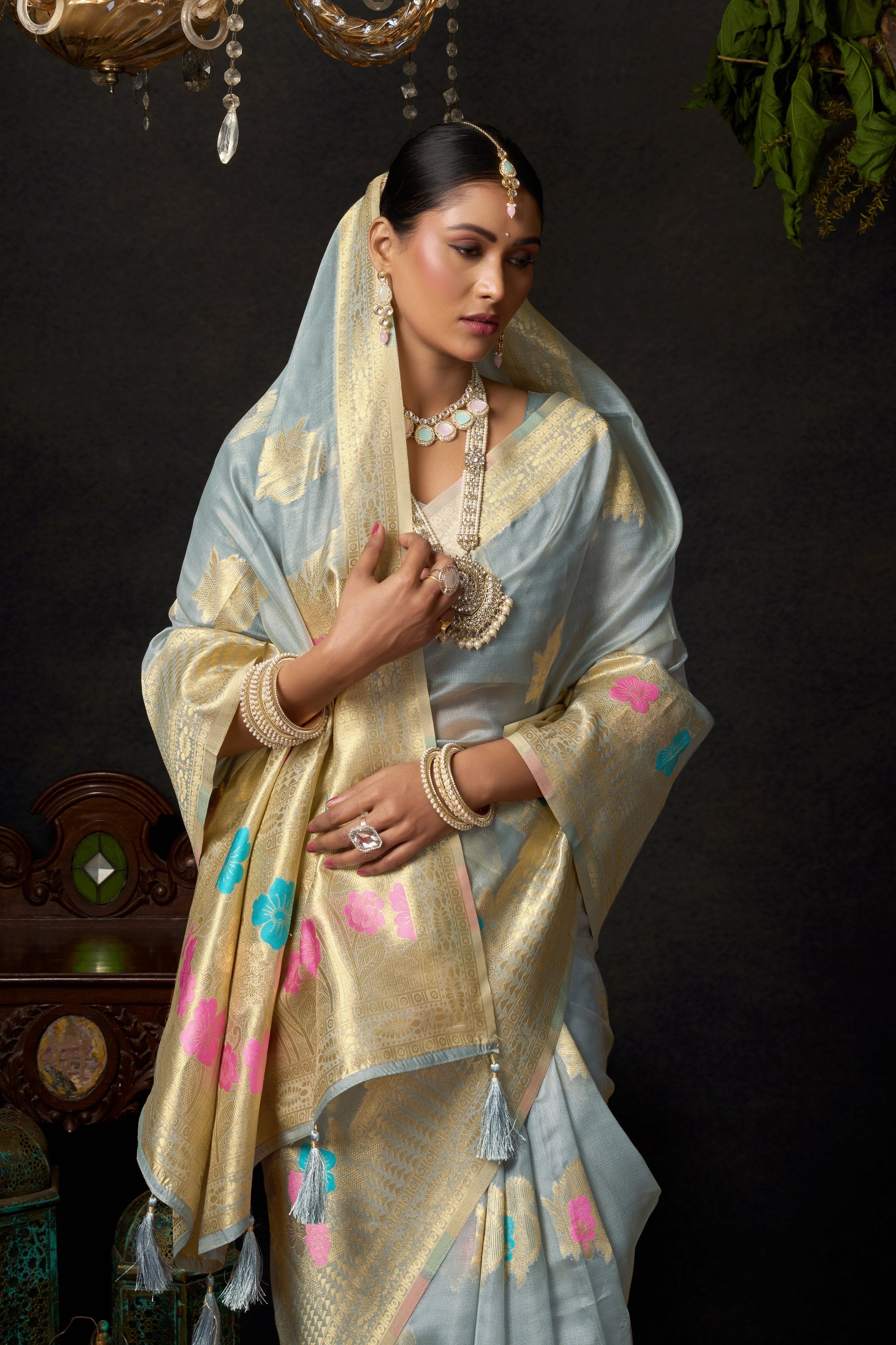 Nayantara Saree - Misty Blue - Full View