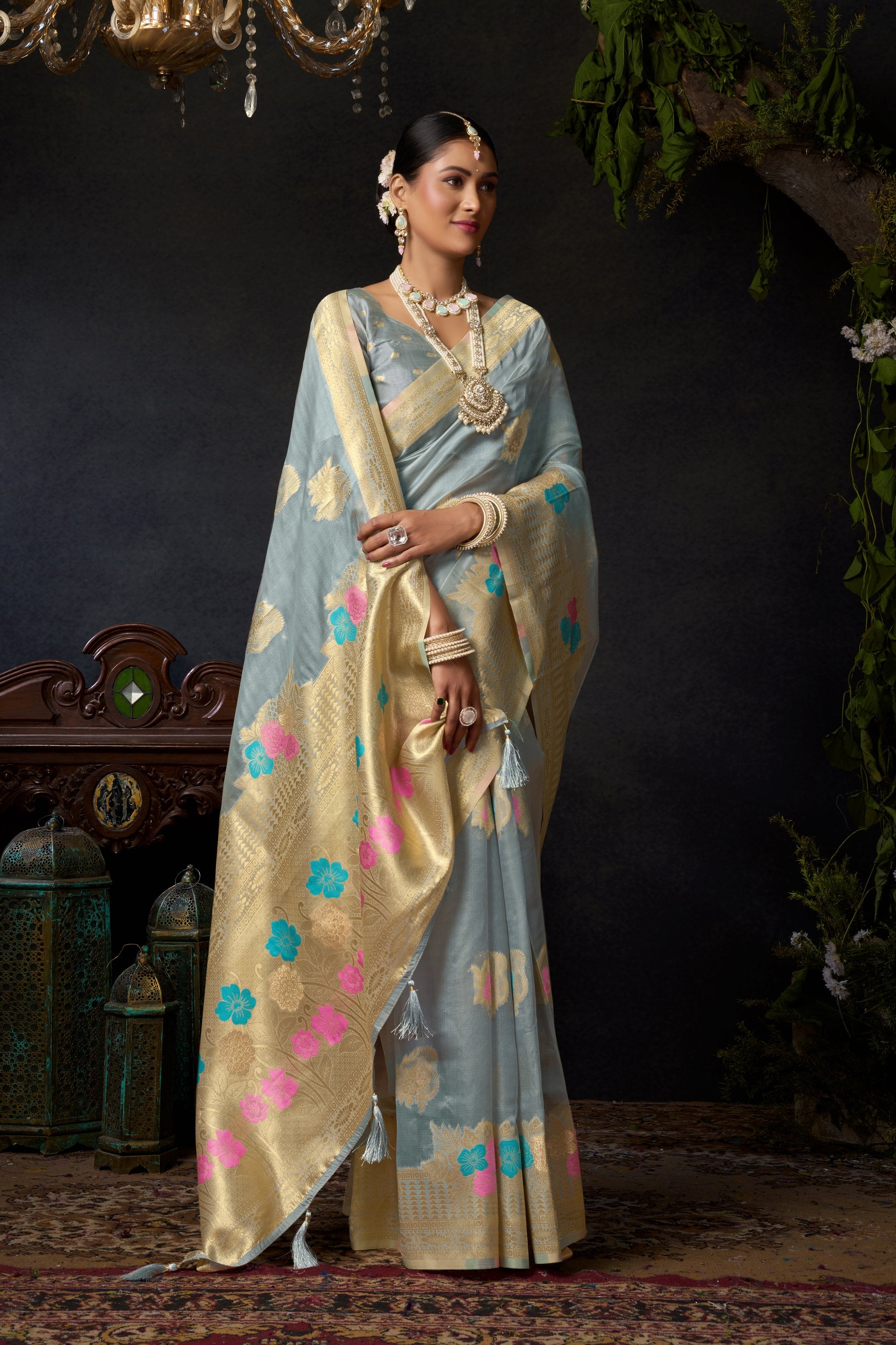 Nayantara Saree - Misty Blue - Pallu Detail