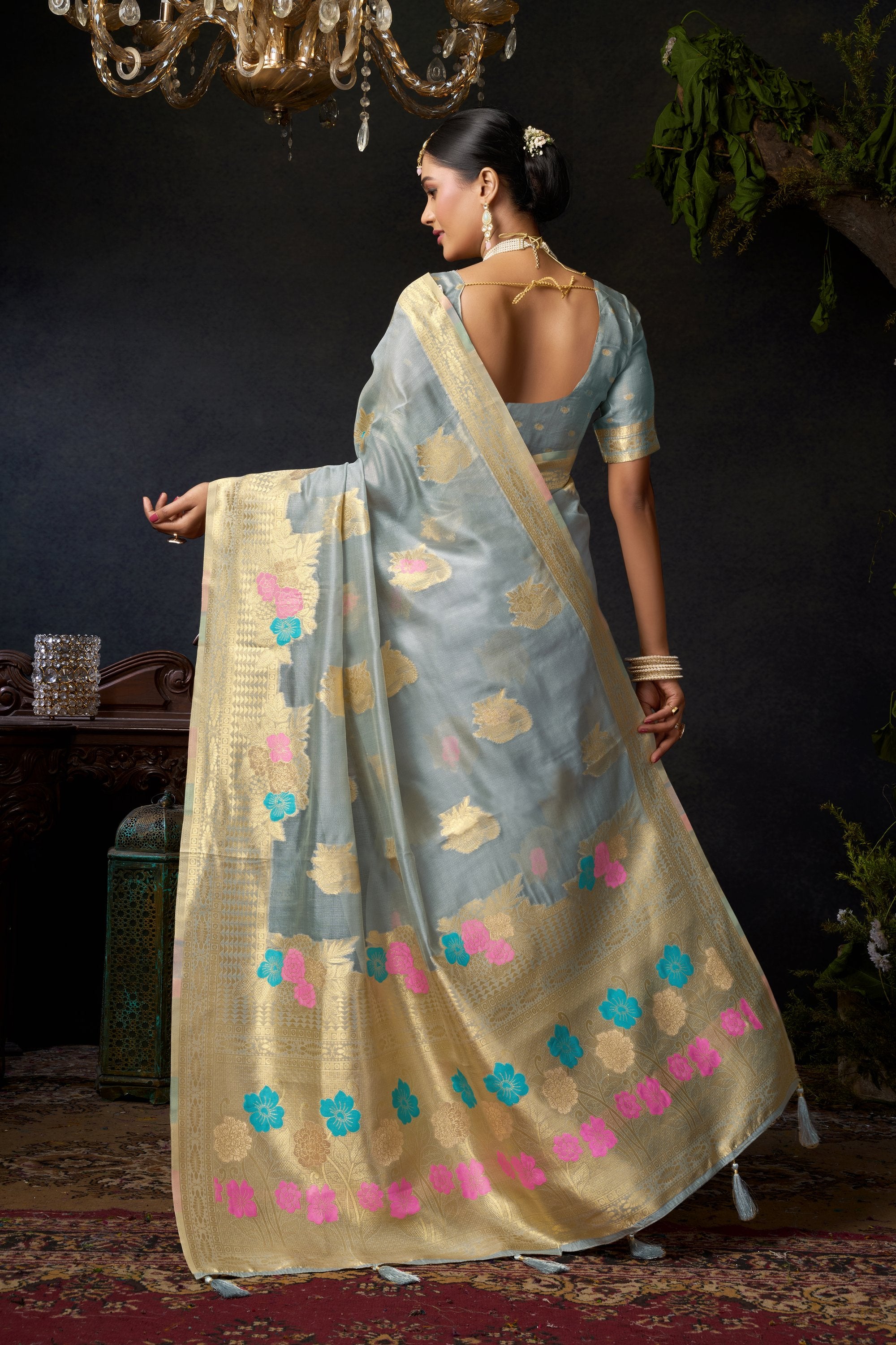 Nayantara Saree - Misty Blue - Border Detail