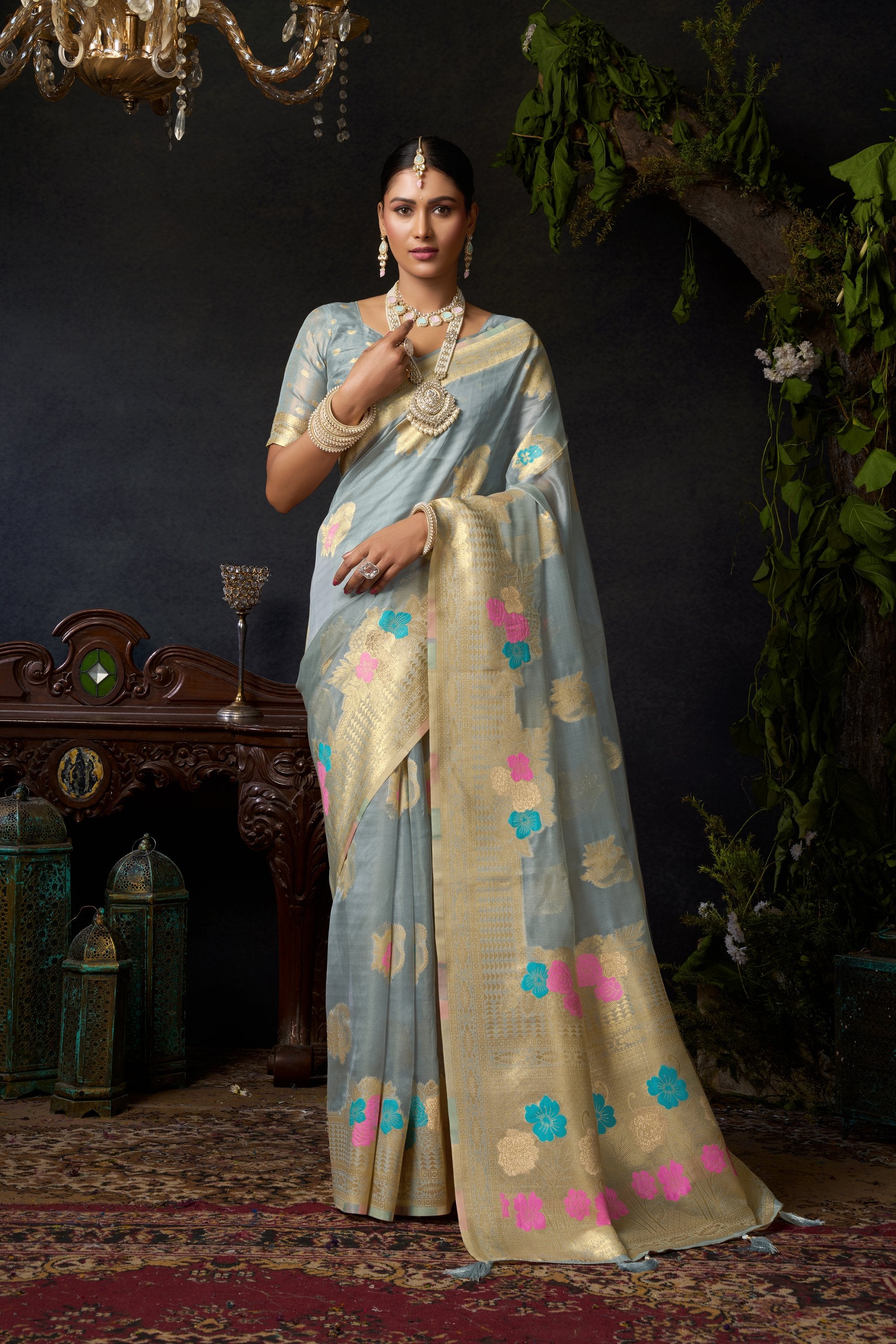 Nayantara Saree - Misty Blue - Close Up