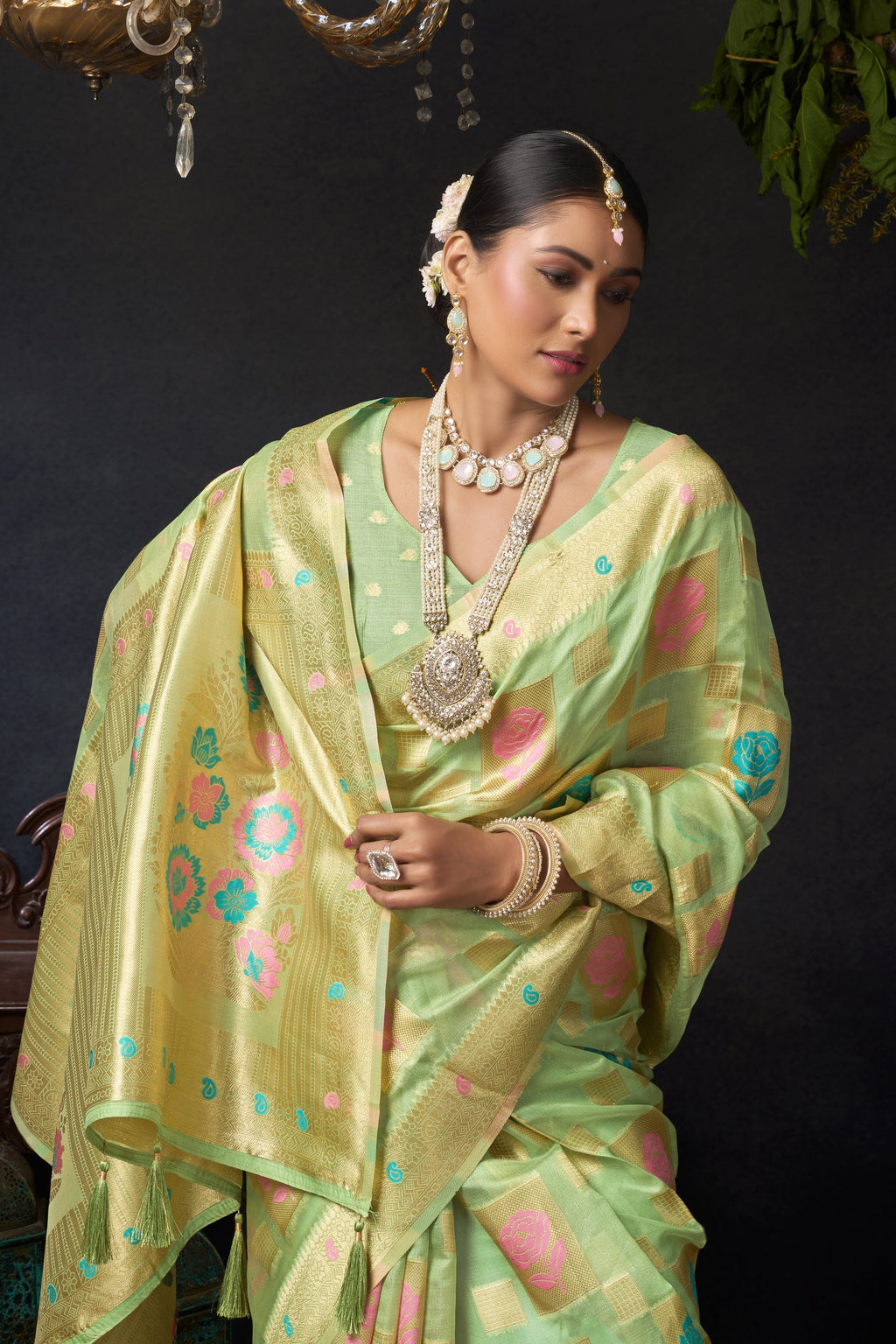 Nayantara Saree - Pistachio Gold - Full View