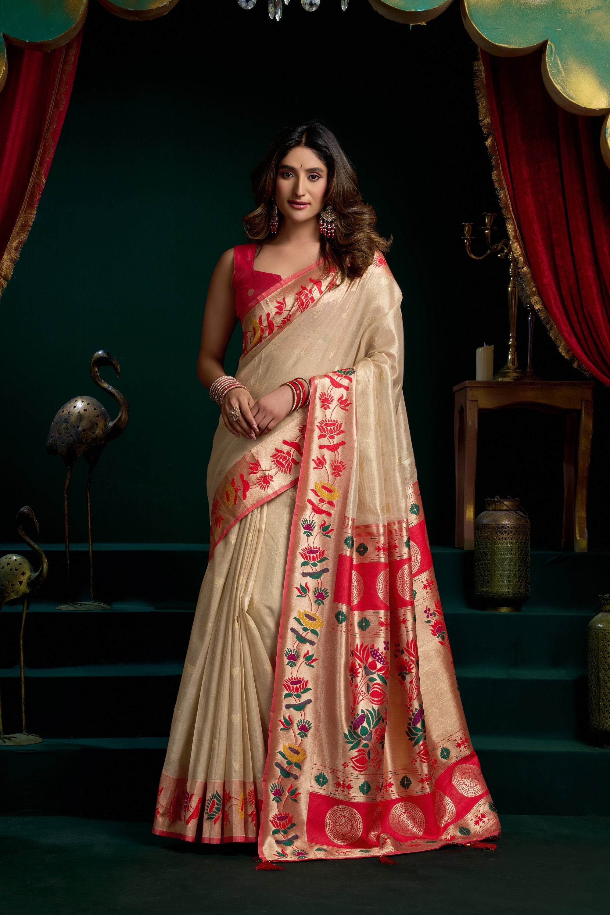 Nazrana Saree - Champagne Cream - Front Drape