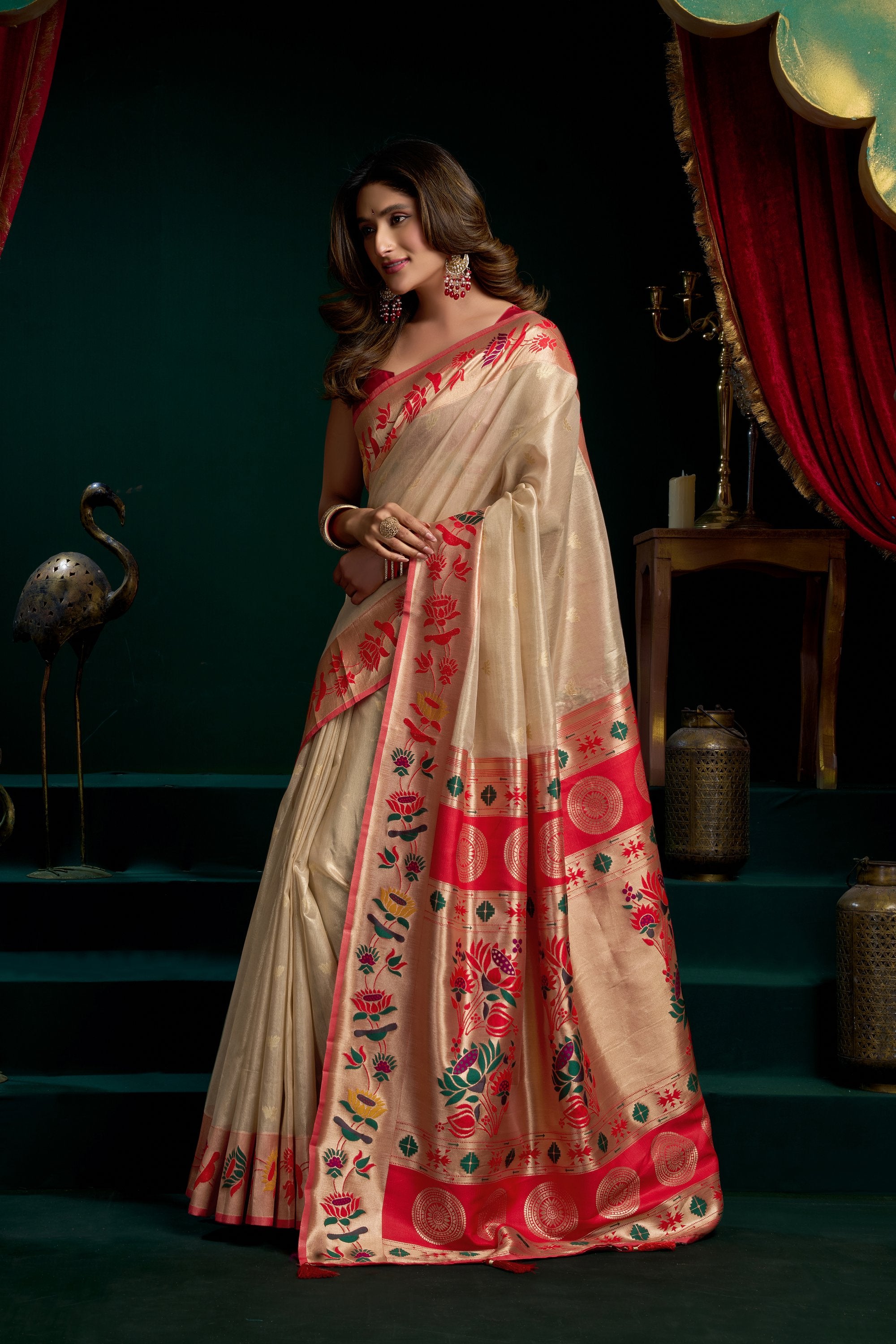 Nazrana Saree - Champagne Cream - Full View