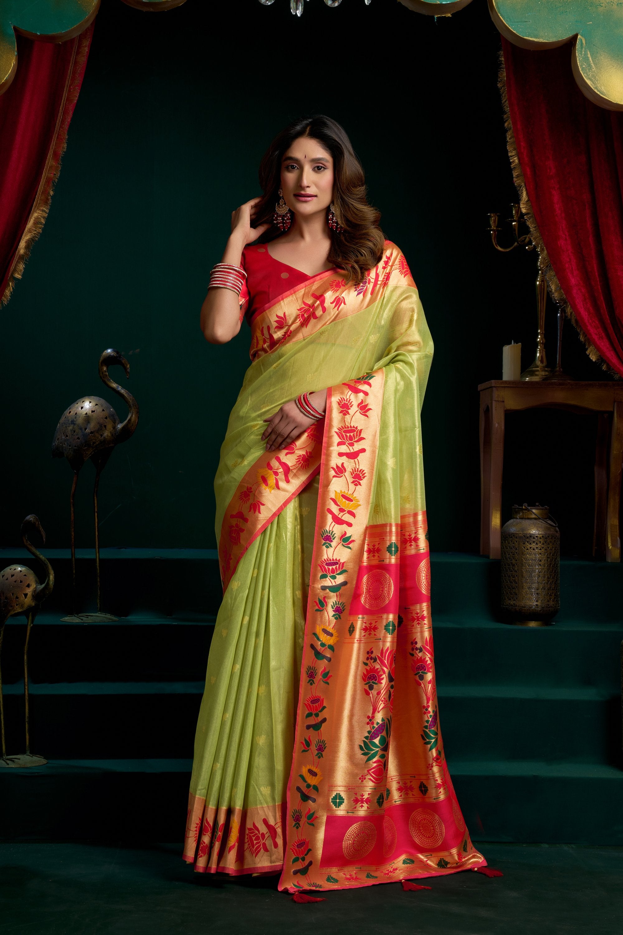 Nazrana Saree - Lime Green - Front Drape