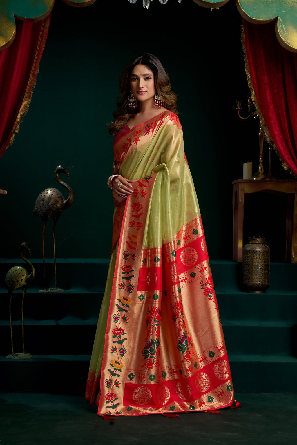 Nazrana Saree - Lime Green - Full View