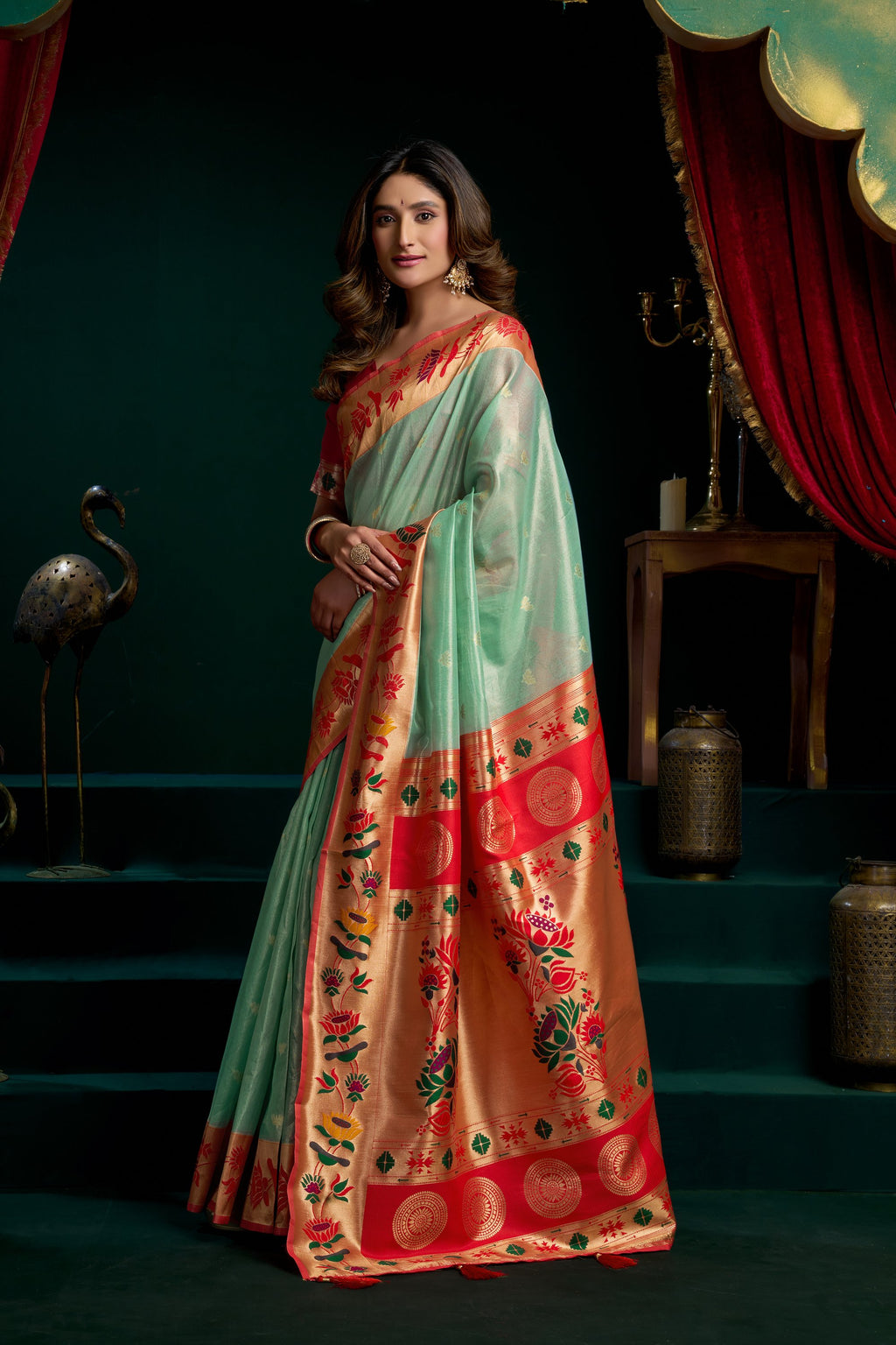 Nazrana Saree - Mint Green - Full View