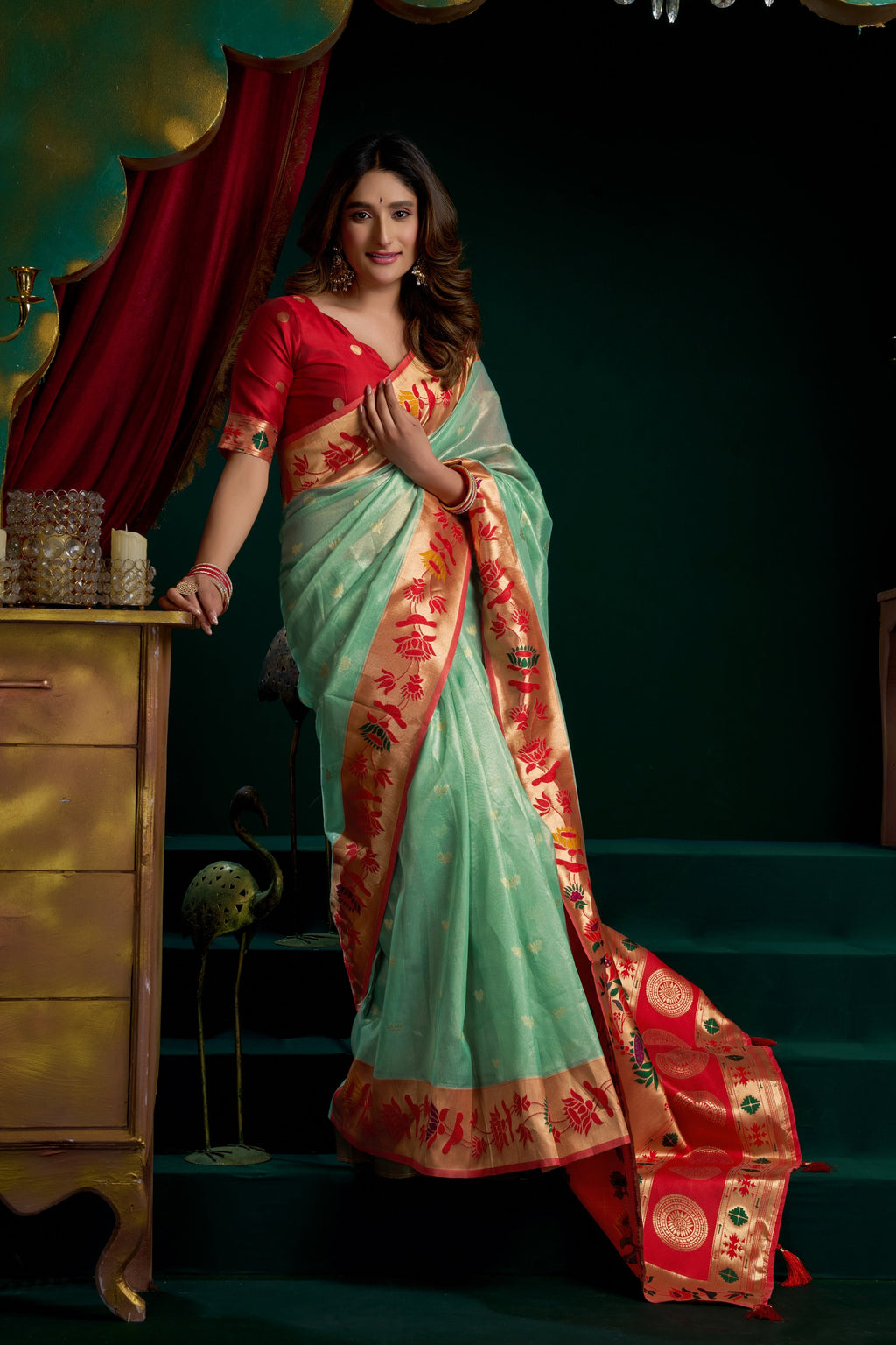 Nazrana Saree - Mint Green - Border Detail