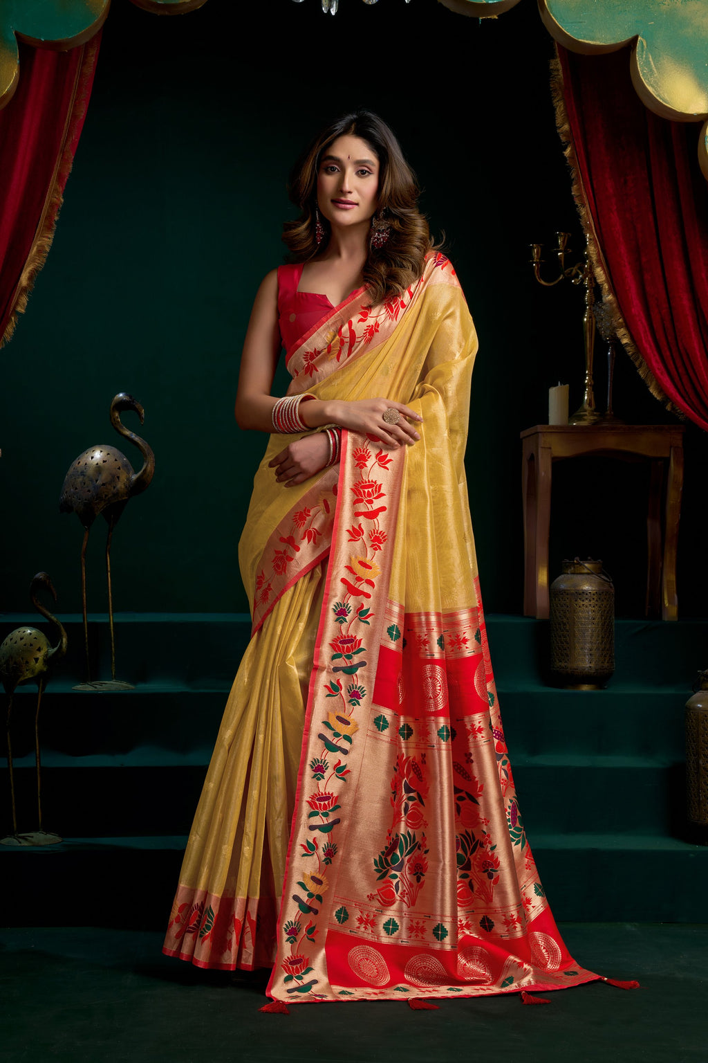 Nazrana Saree - Mustard Yellow - Front Drape