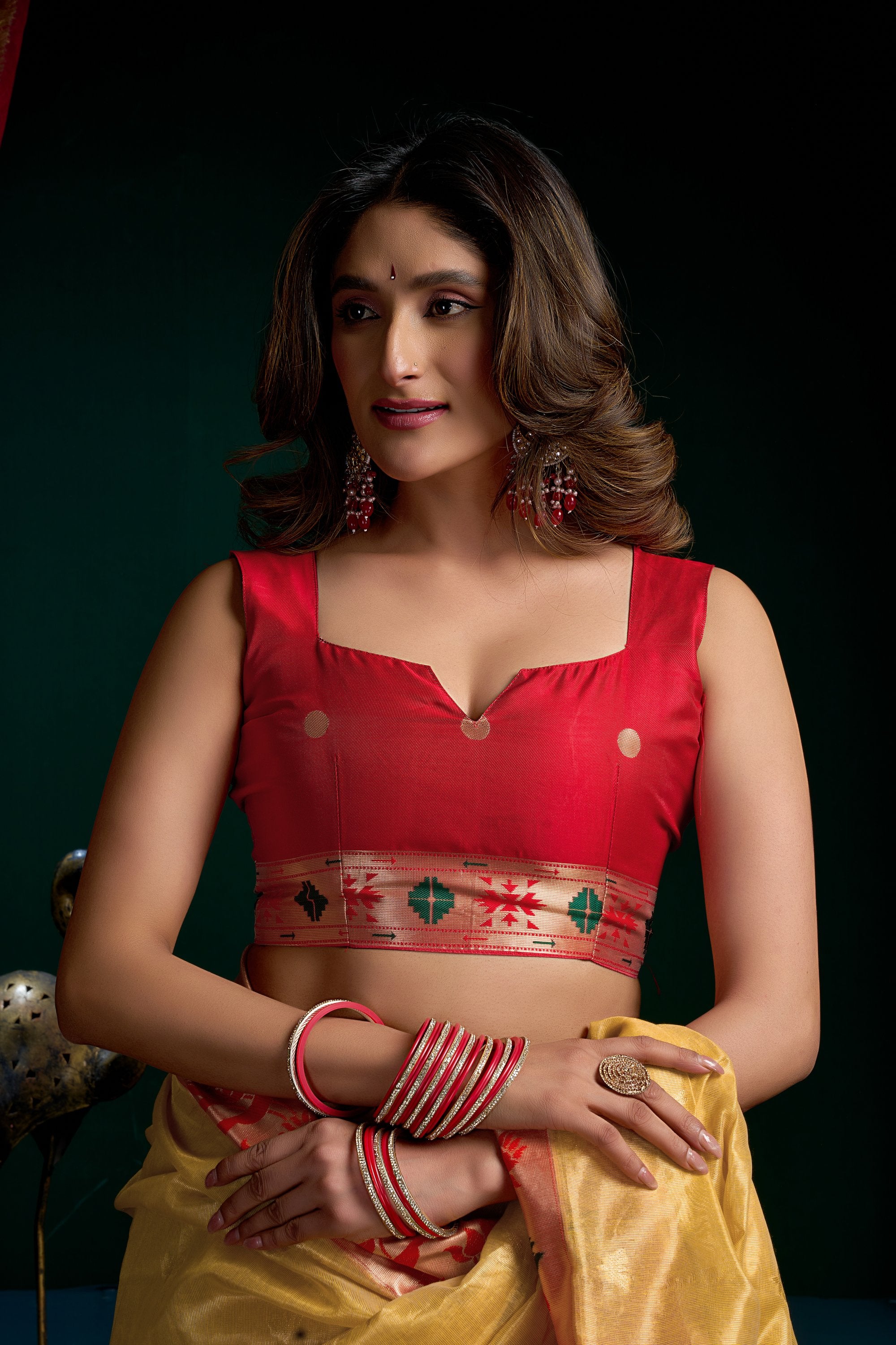 Nazrana Saree - Mustard Yellow - Close Up