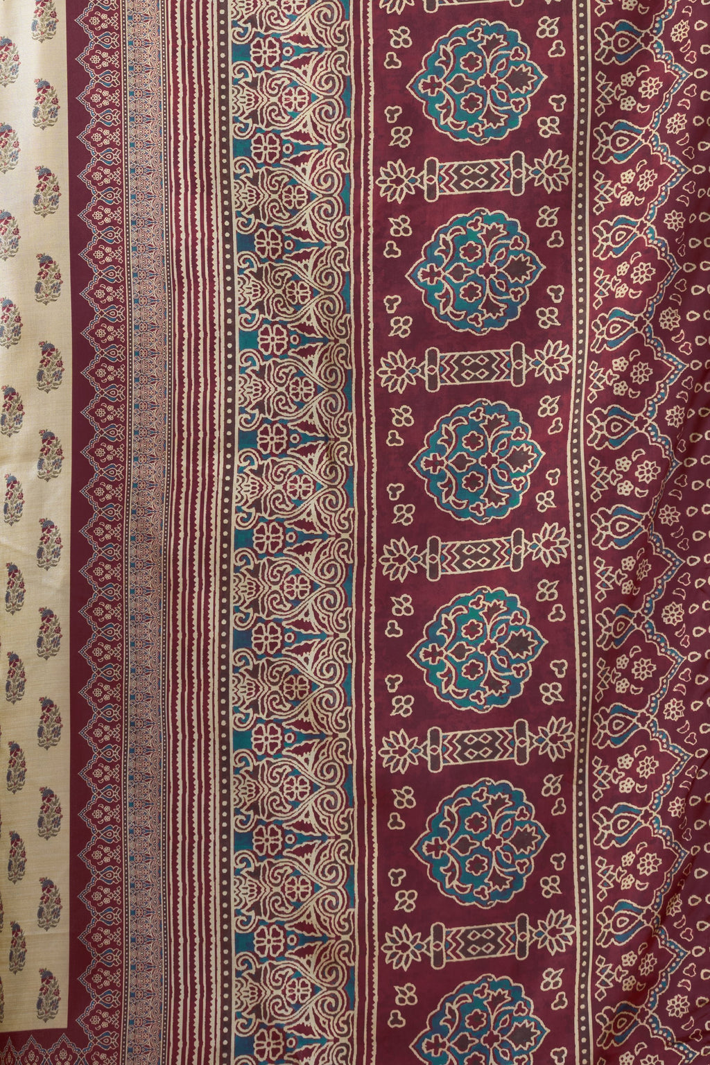 Noorani Saree - Cream Plum - Front Drape