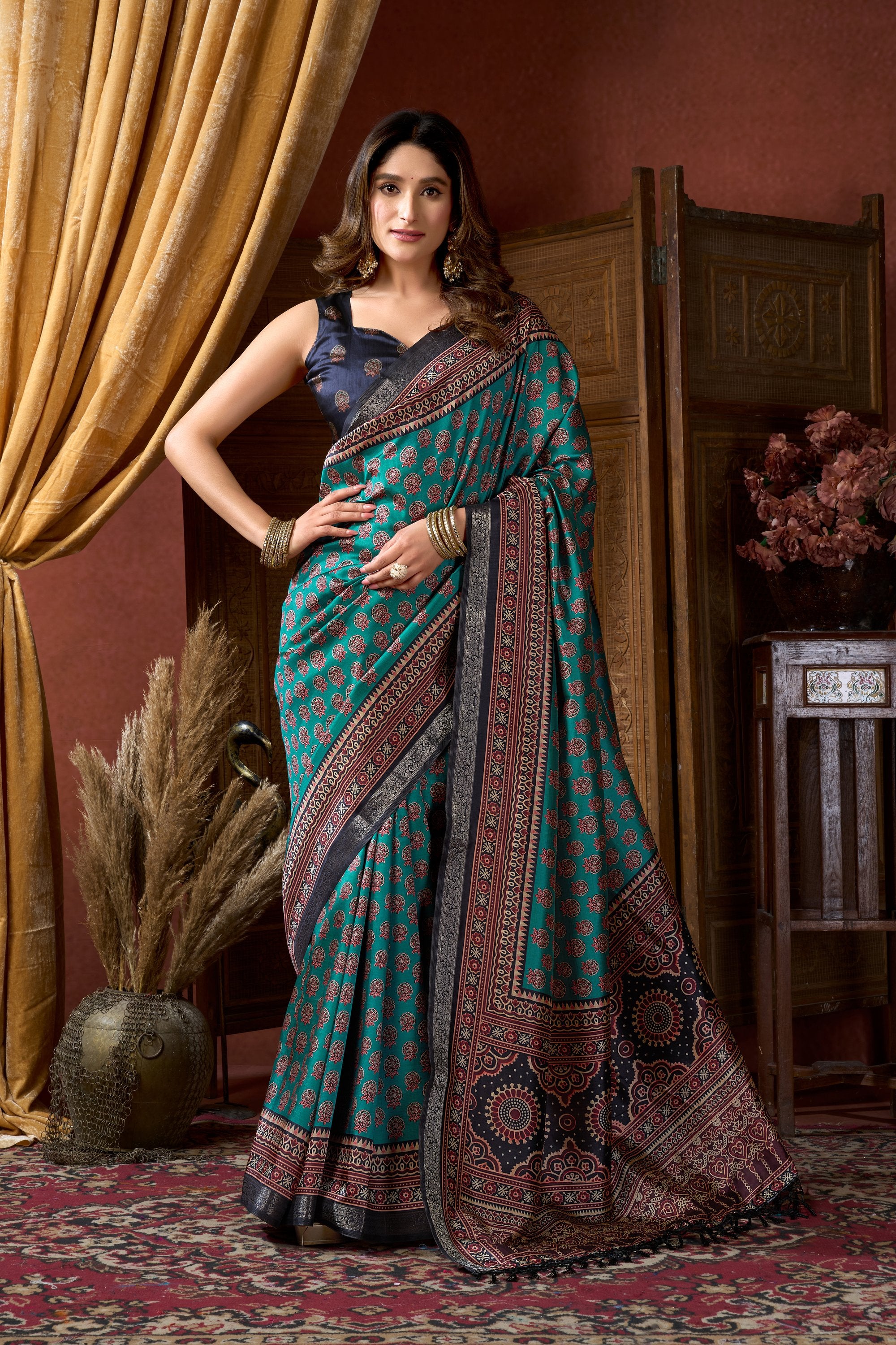 Noorani Saree - Teal Blue - Full View