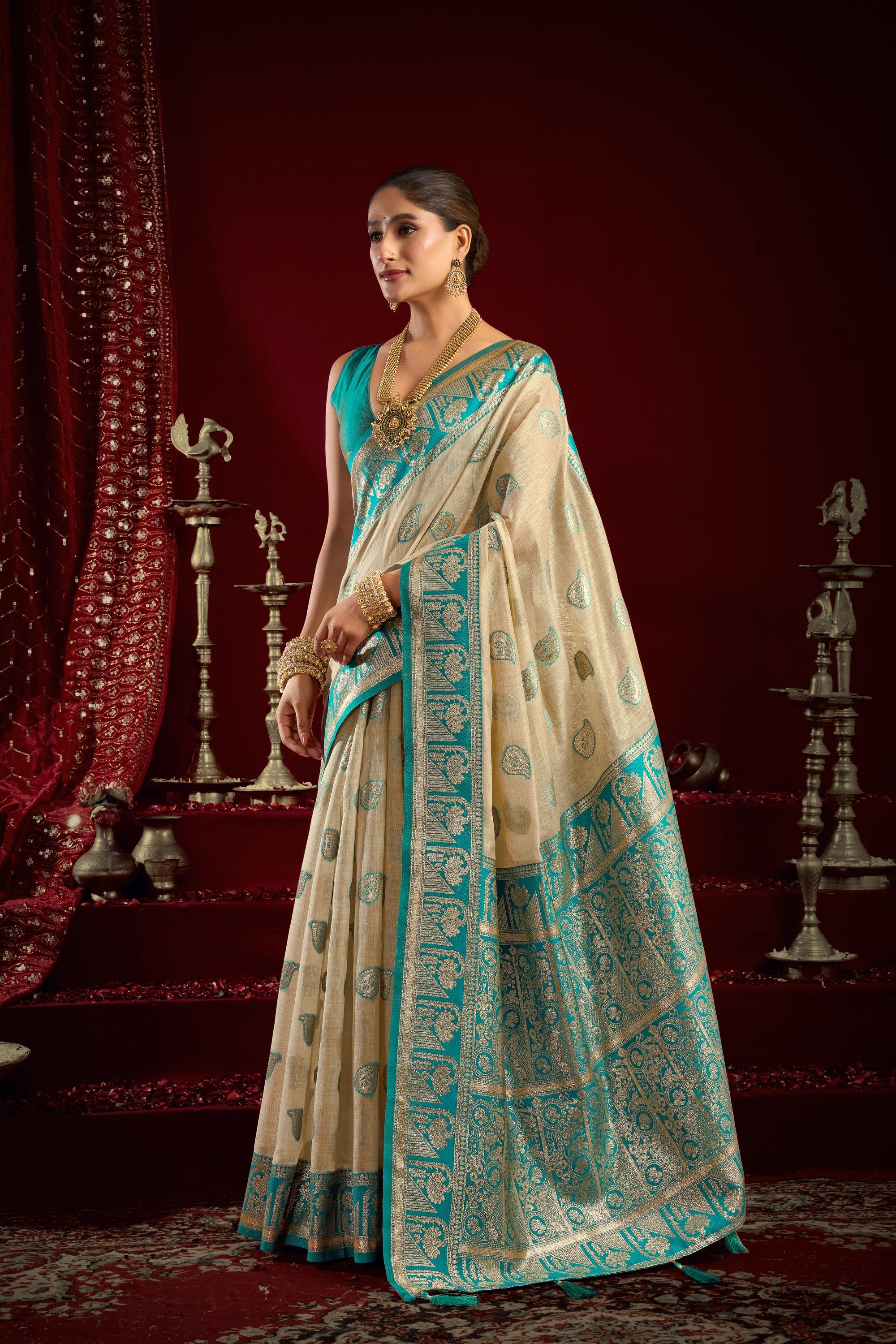 Parinita Saree - Champagne Cream - Full View