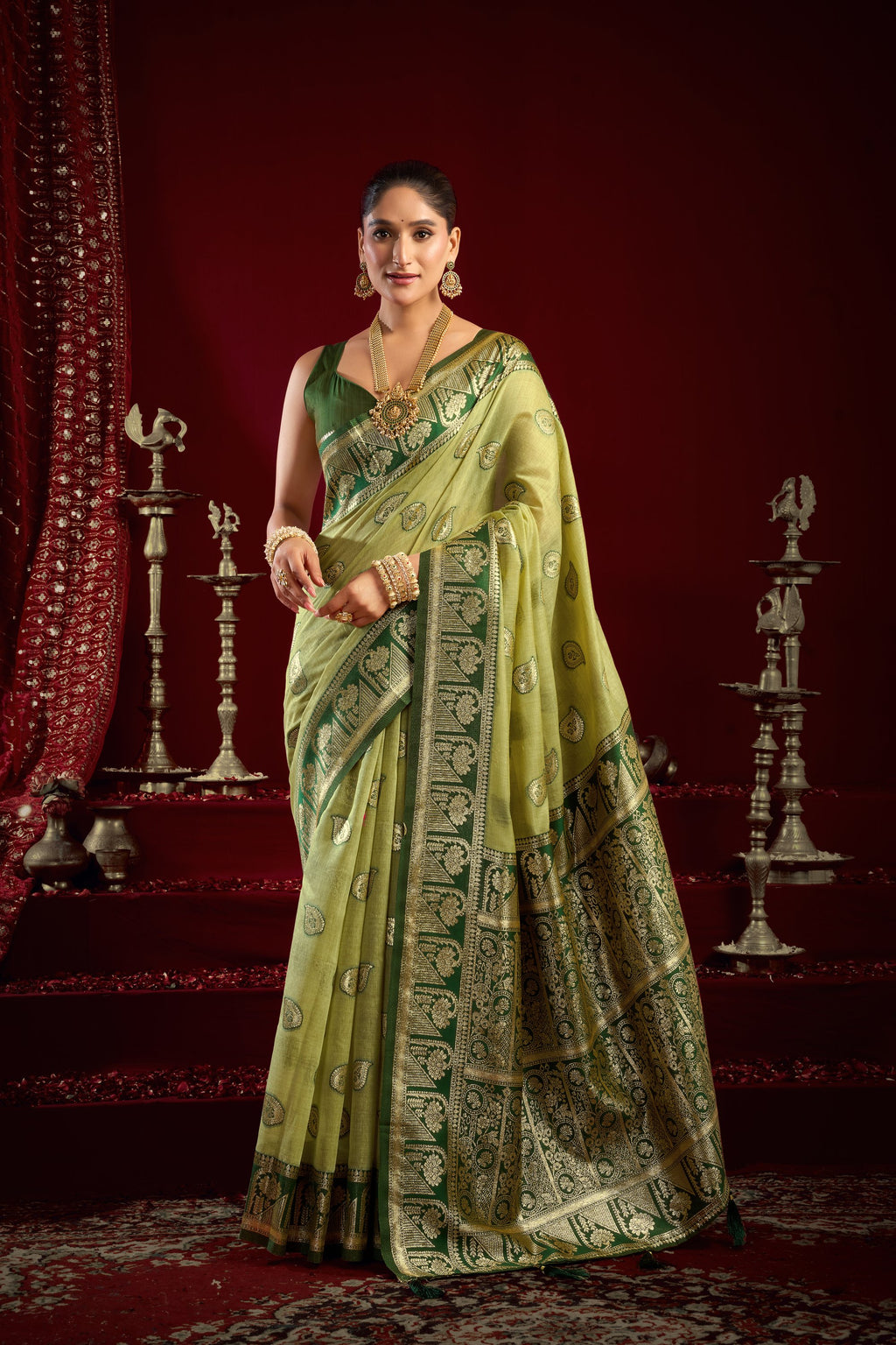 Parinita Saree - Lime Green - Front Drape