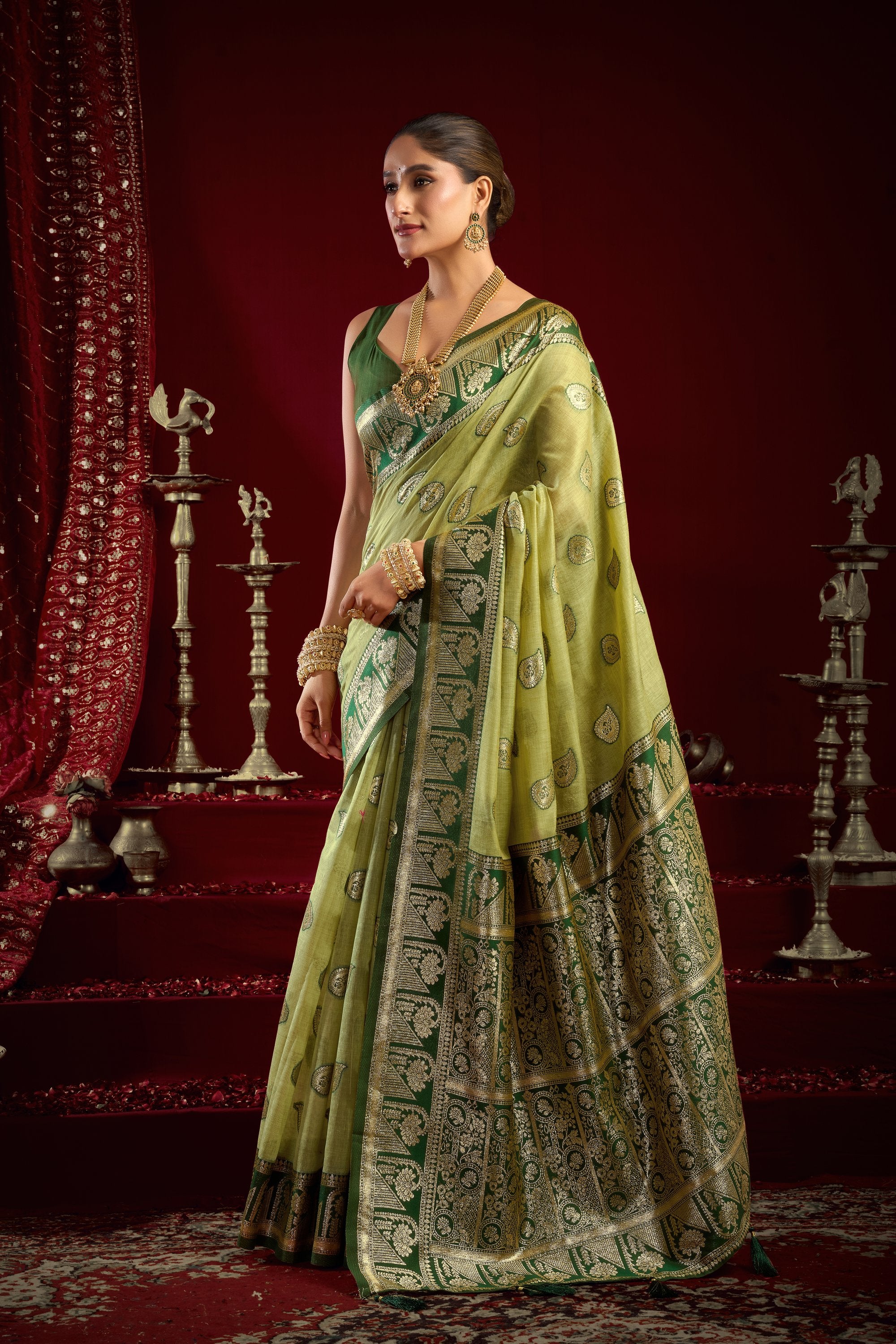 Parinita Saree - Lime Green - Full View