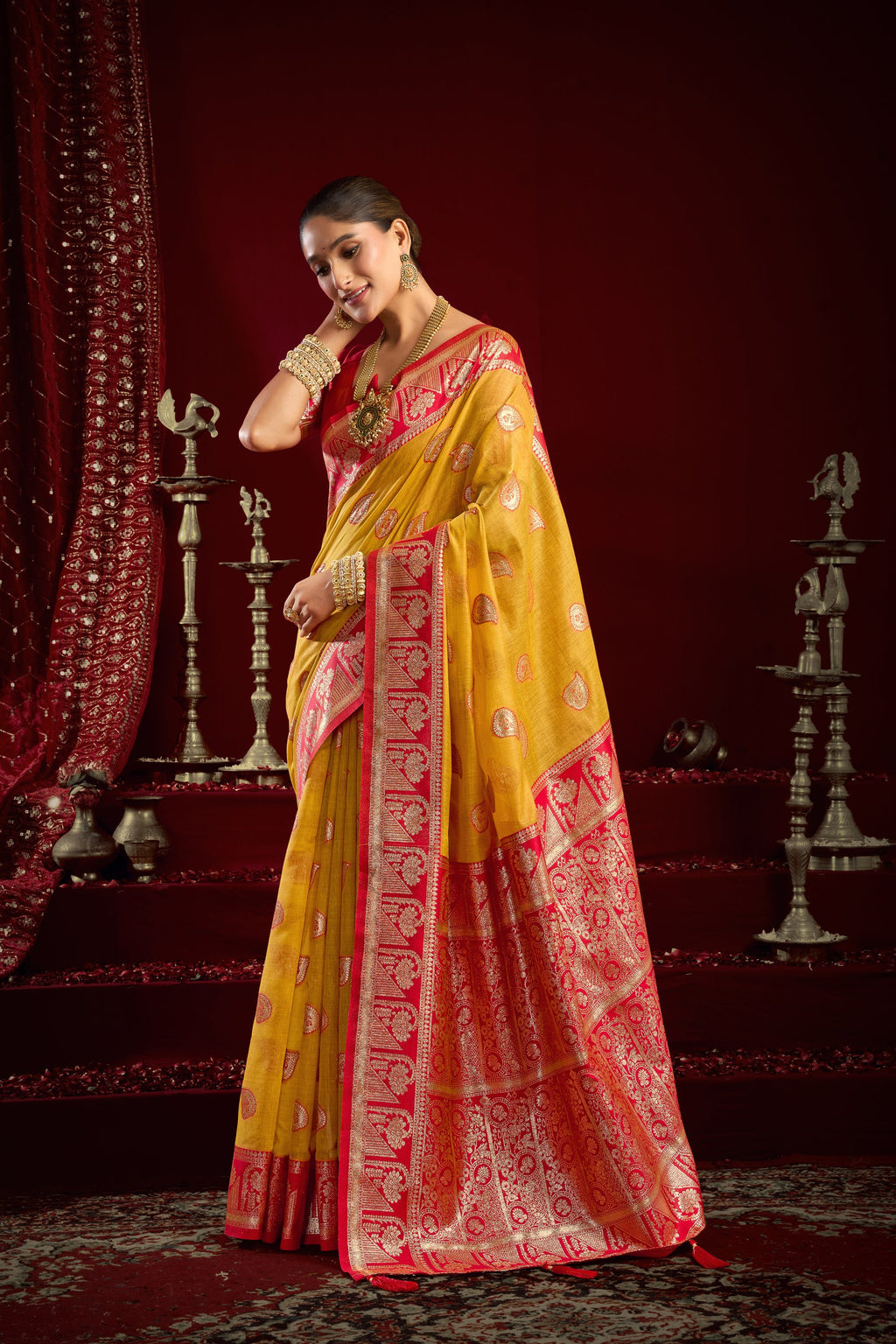 Parinita Saree - Mustard Yellow - Full View