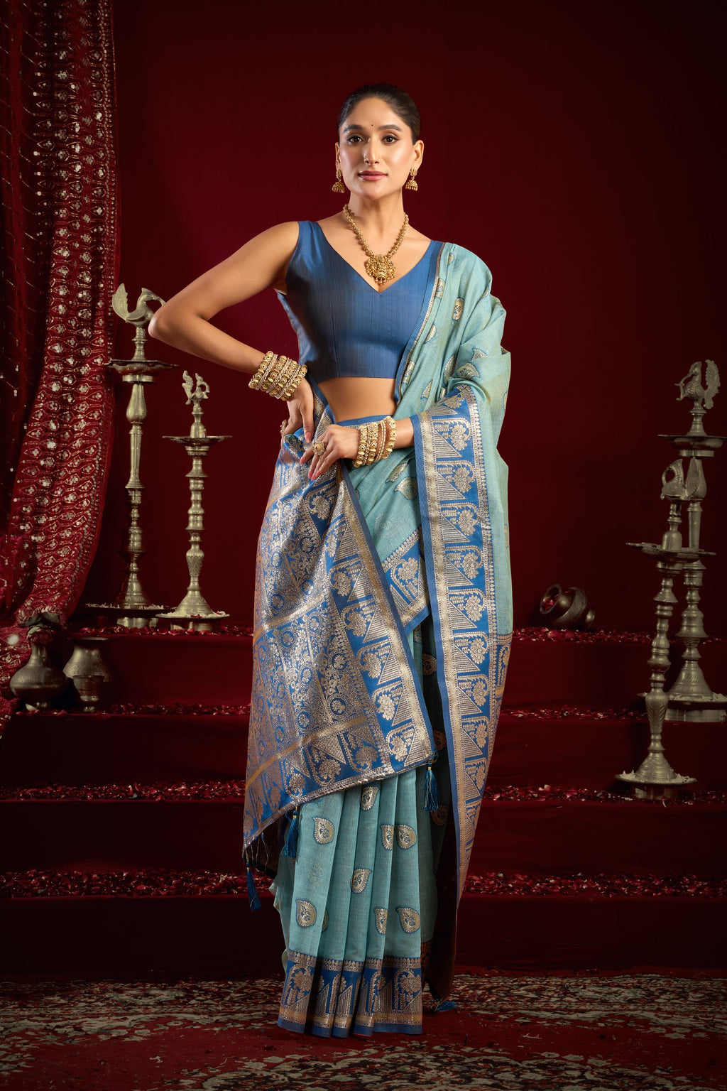 Parinita Saree - Seafoam Teal - Border Detail