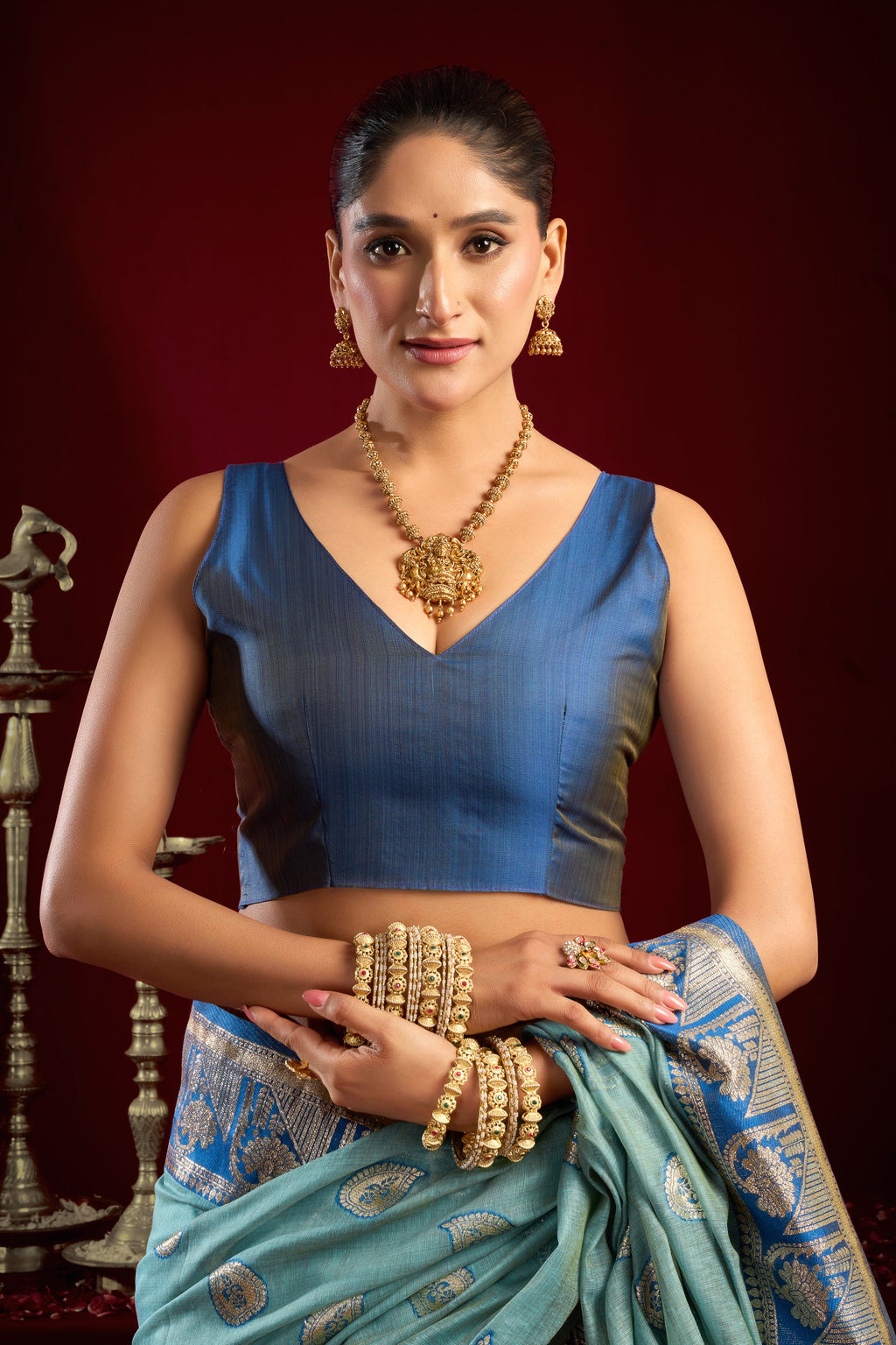 Parinita Saree - Seafoam Teal - Close Up