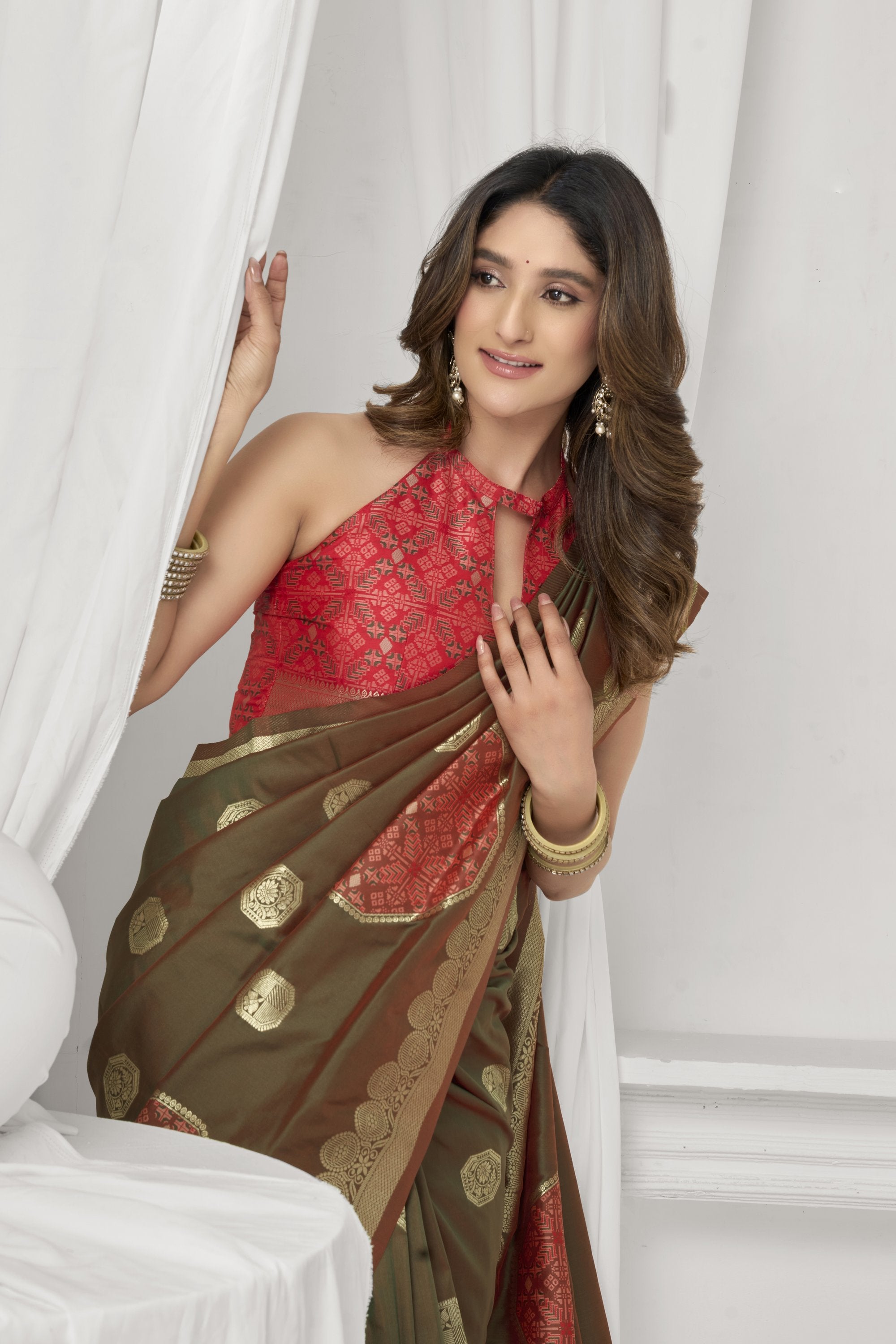 Prerna Saree - Coffee Brown - Close Up