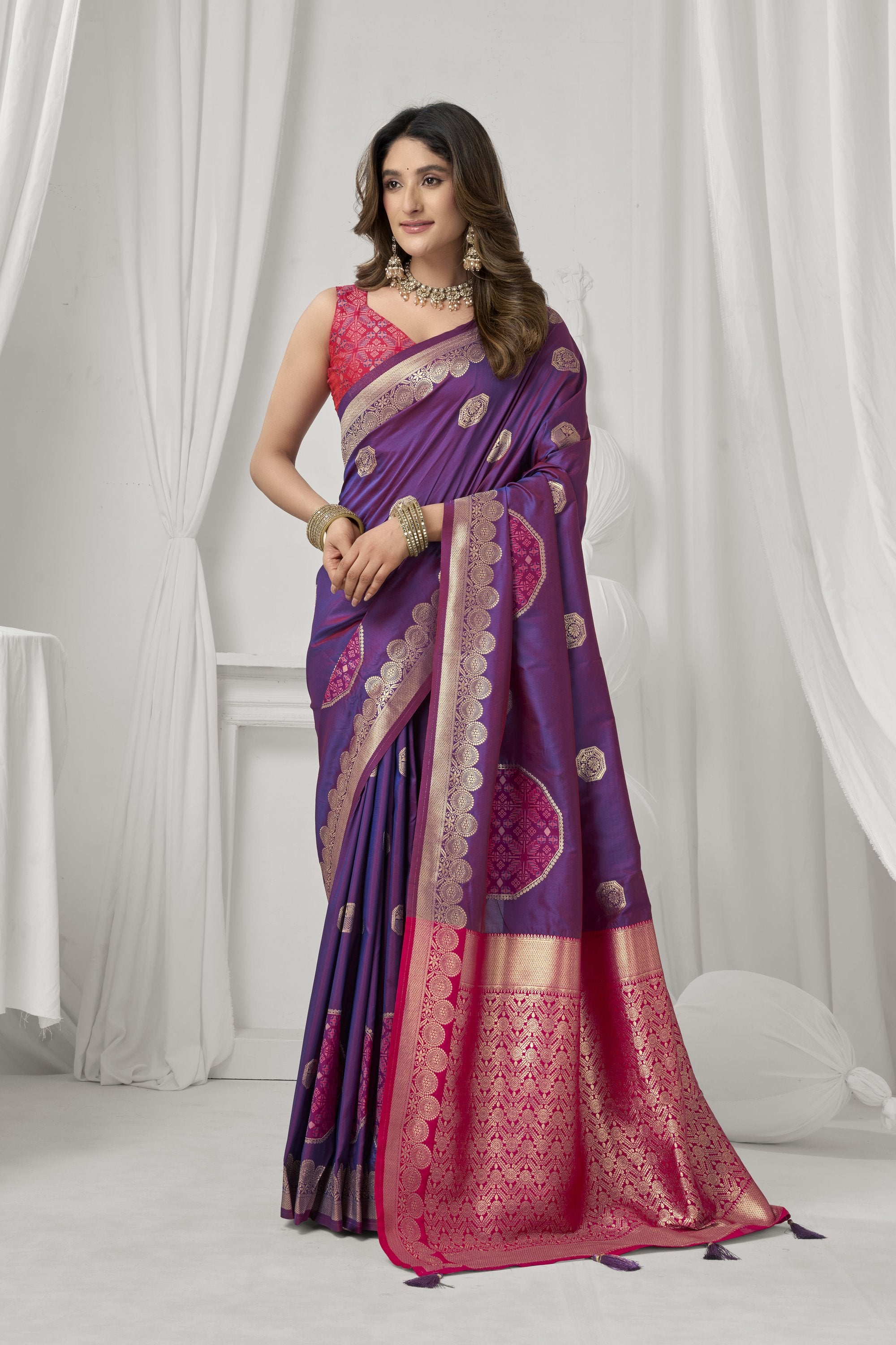 Prerna Saree - Magenta Orchid - Full View