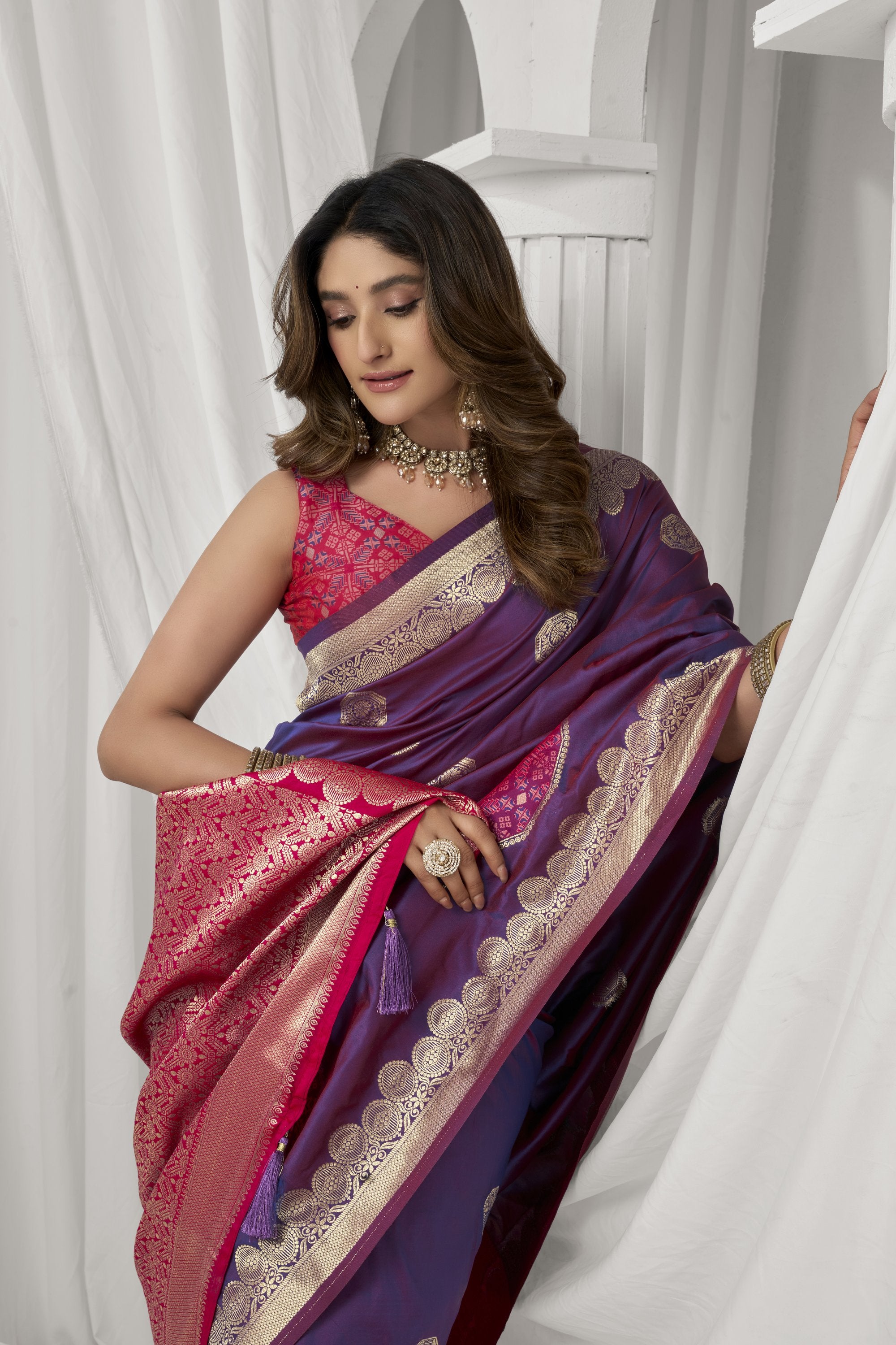 Prerna Saree - Magenta Orchid - Close Up