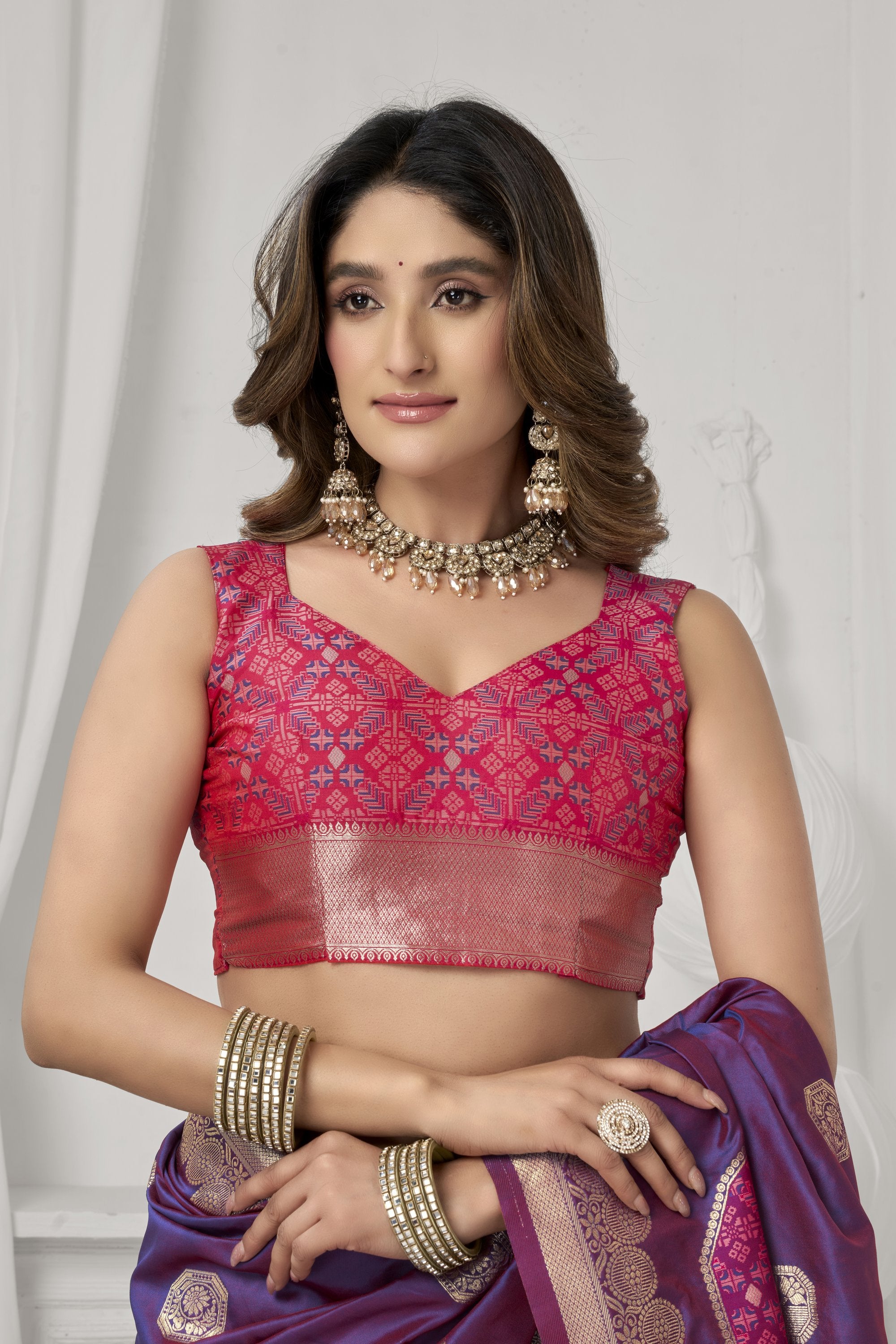 Prerna Saree - Magenta Orchid - Side View