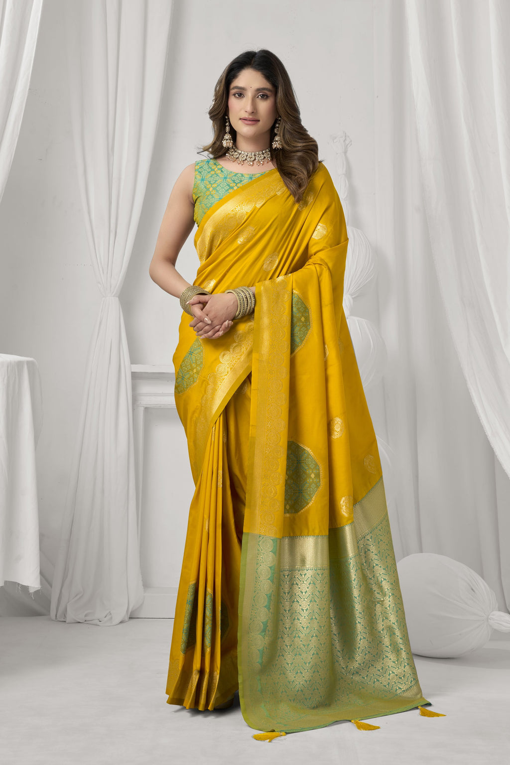 Prerna Saree - Mustard Yellow - Front Drape