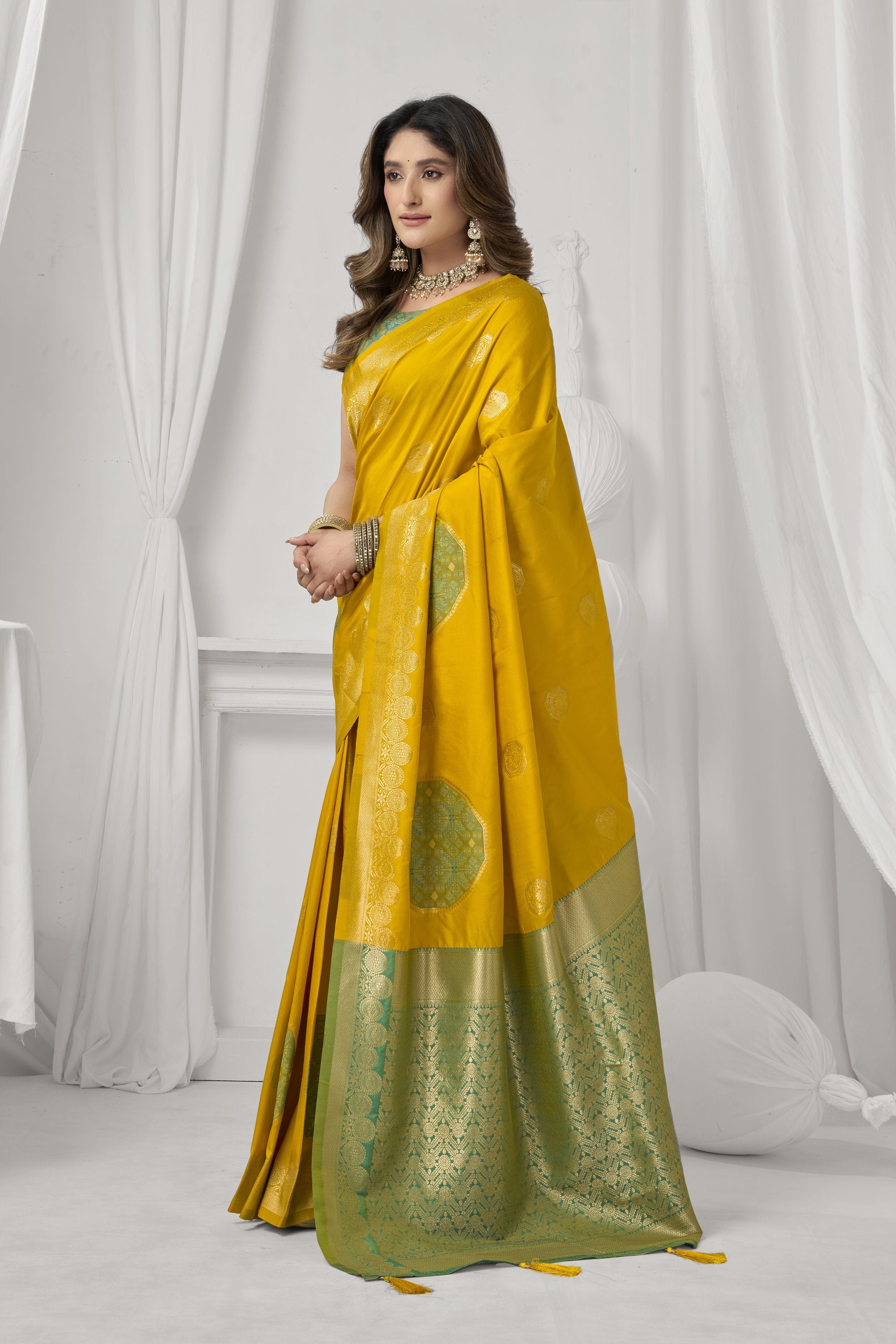 Prerna Saree - Mustard Yellow - Full View