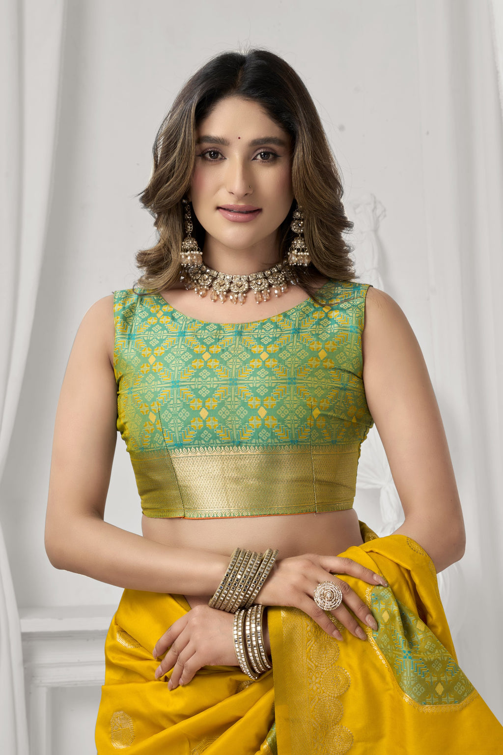 Prerna Saree - Mustard Yellow - Close Up