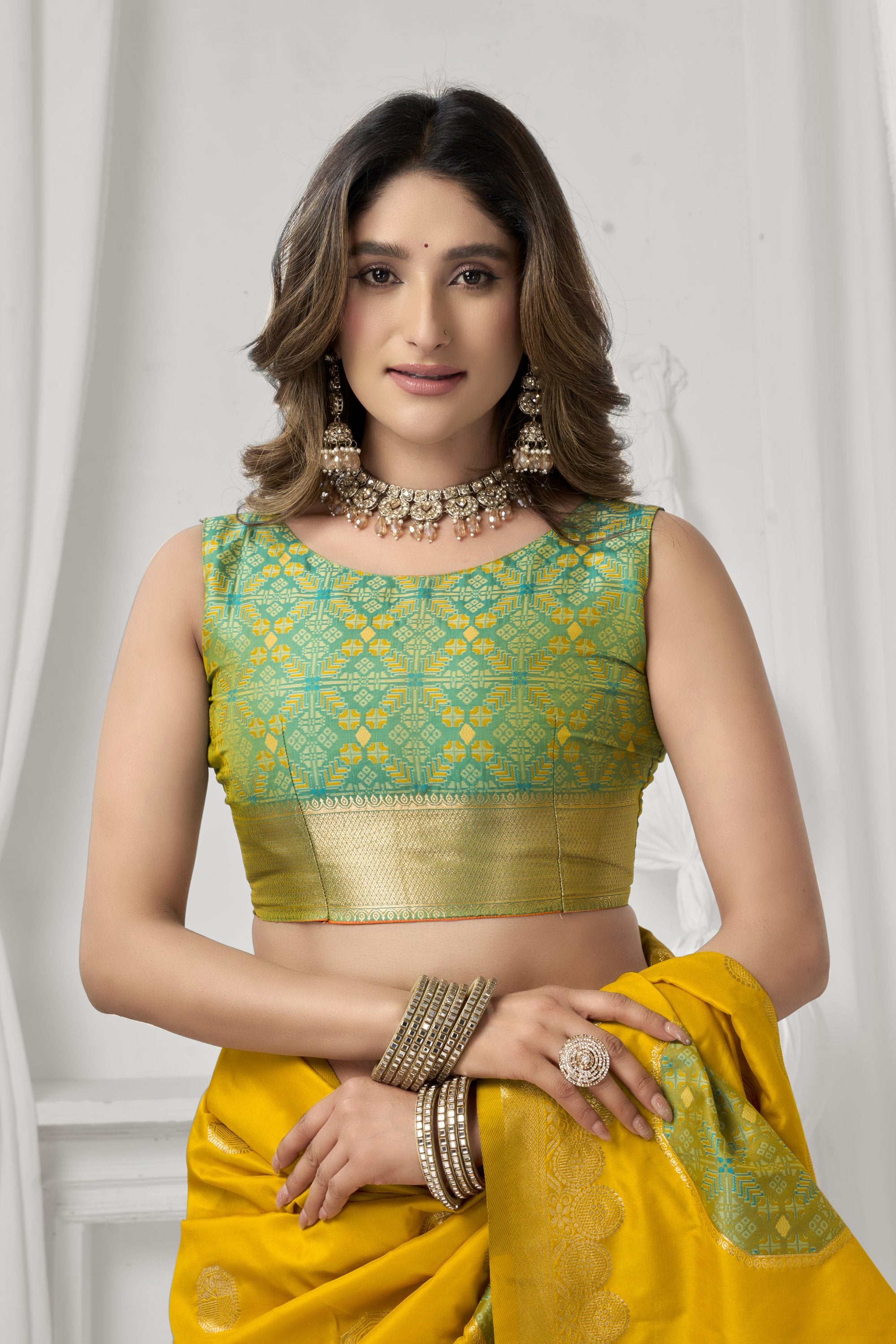 Prerna Saree - Mustard Yellow - Close Up