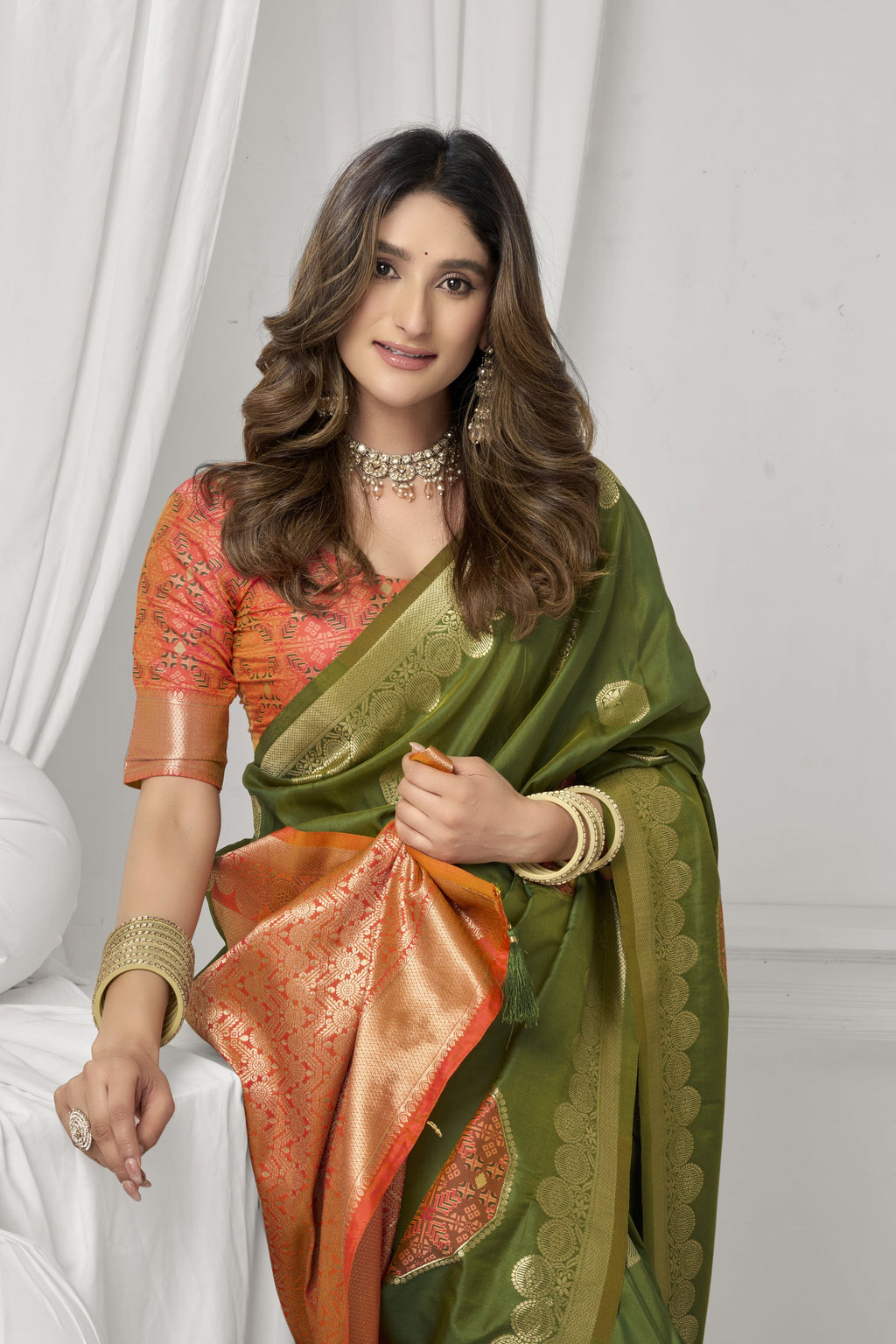Prerna Saree - Olive Green - Blouse View
