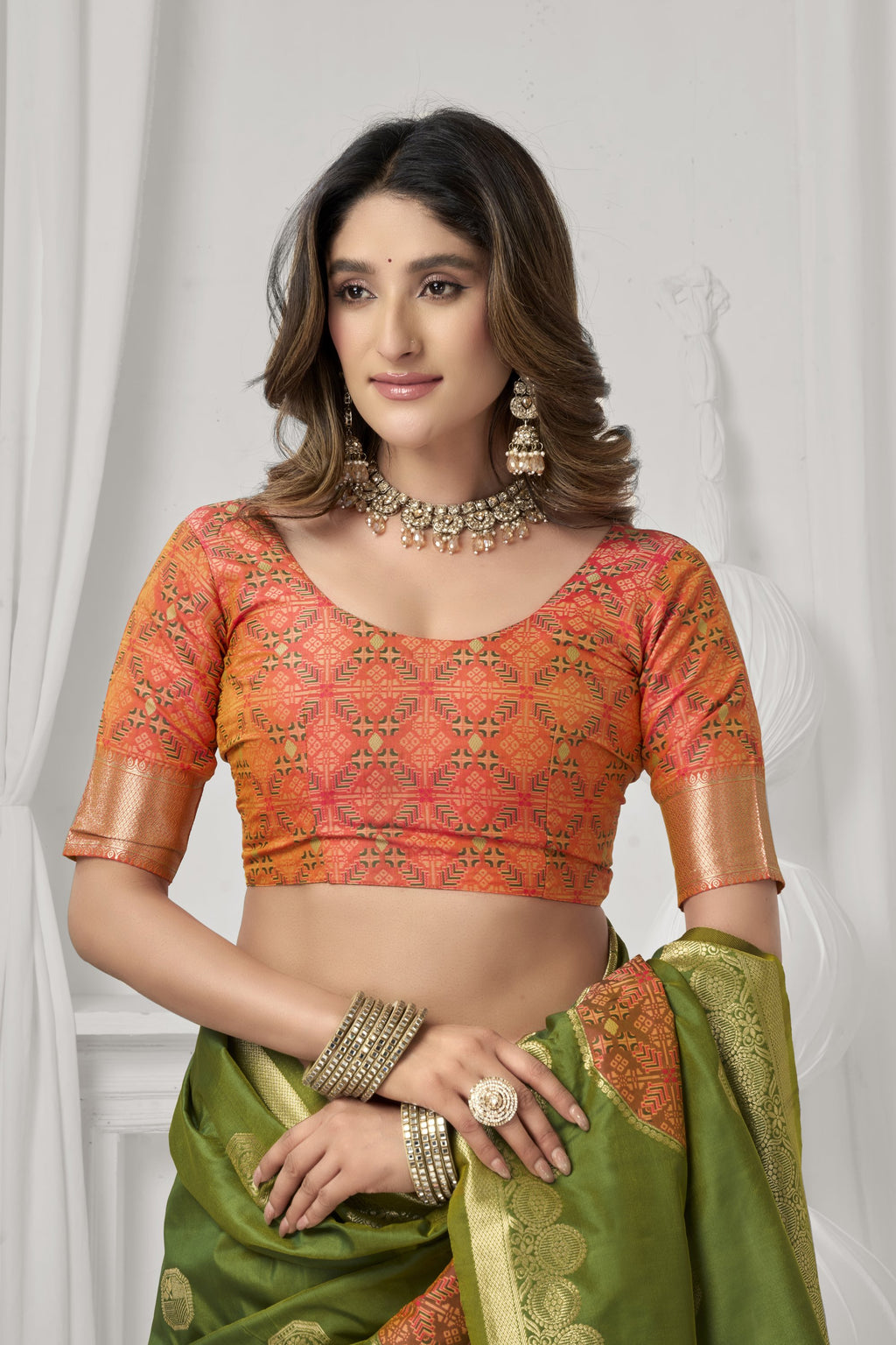 Prerna Saree - Olive Green - Close Up