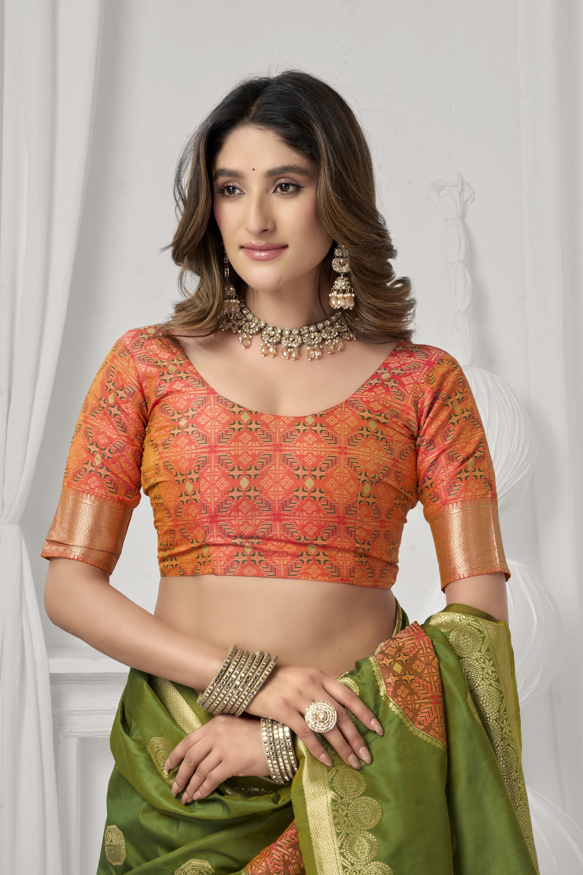Prerna Saree - Olive Green - Close Up