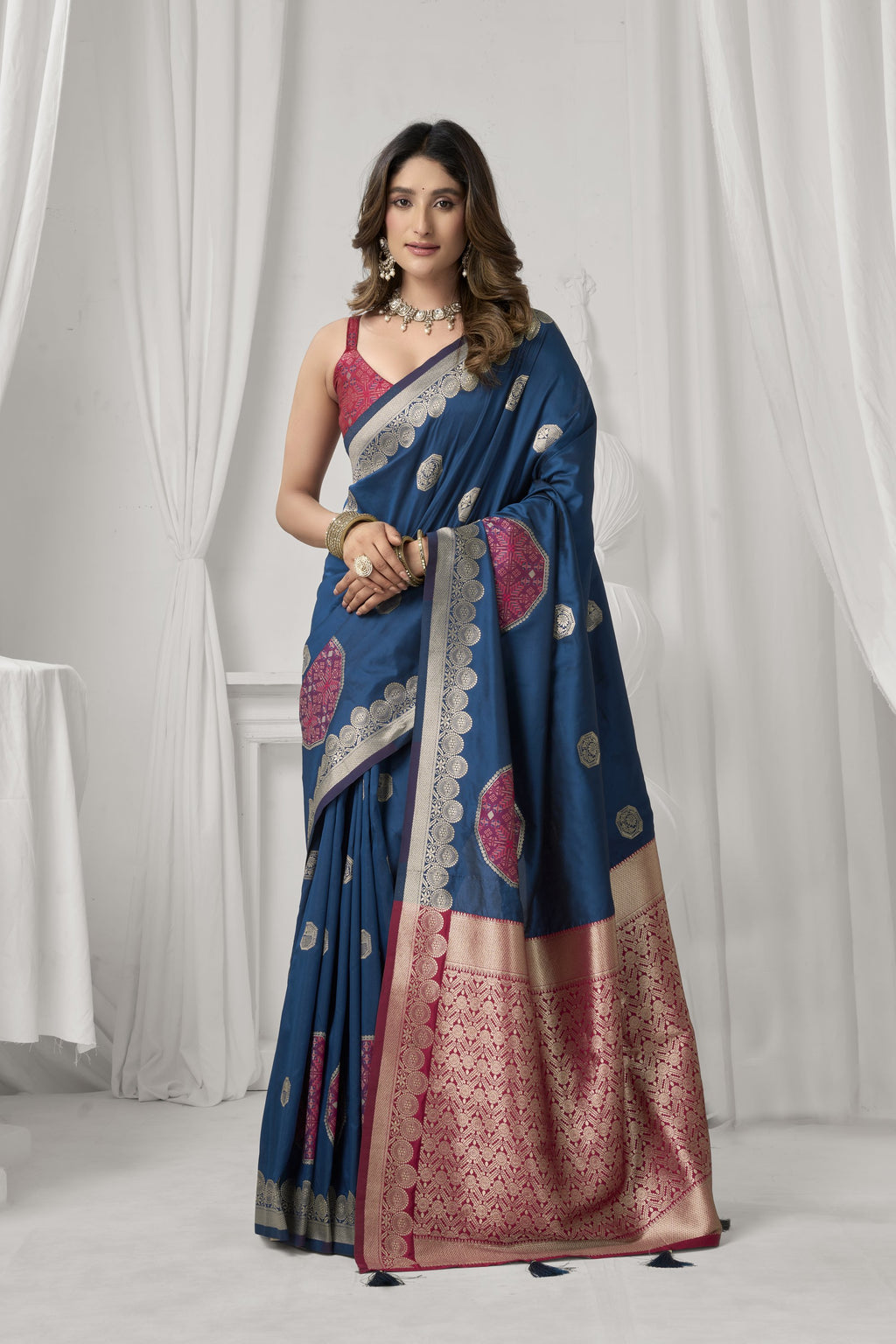 Prerna Saree - Royal Teal - Full View