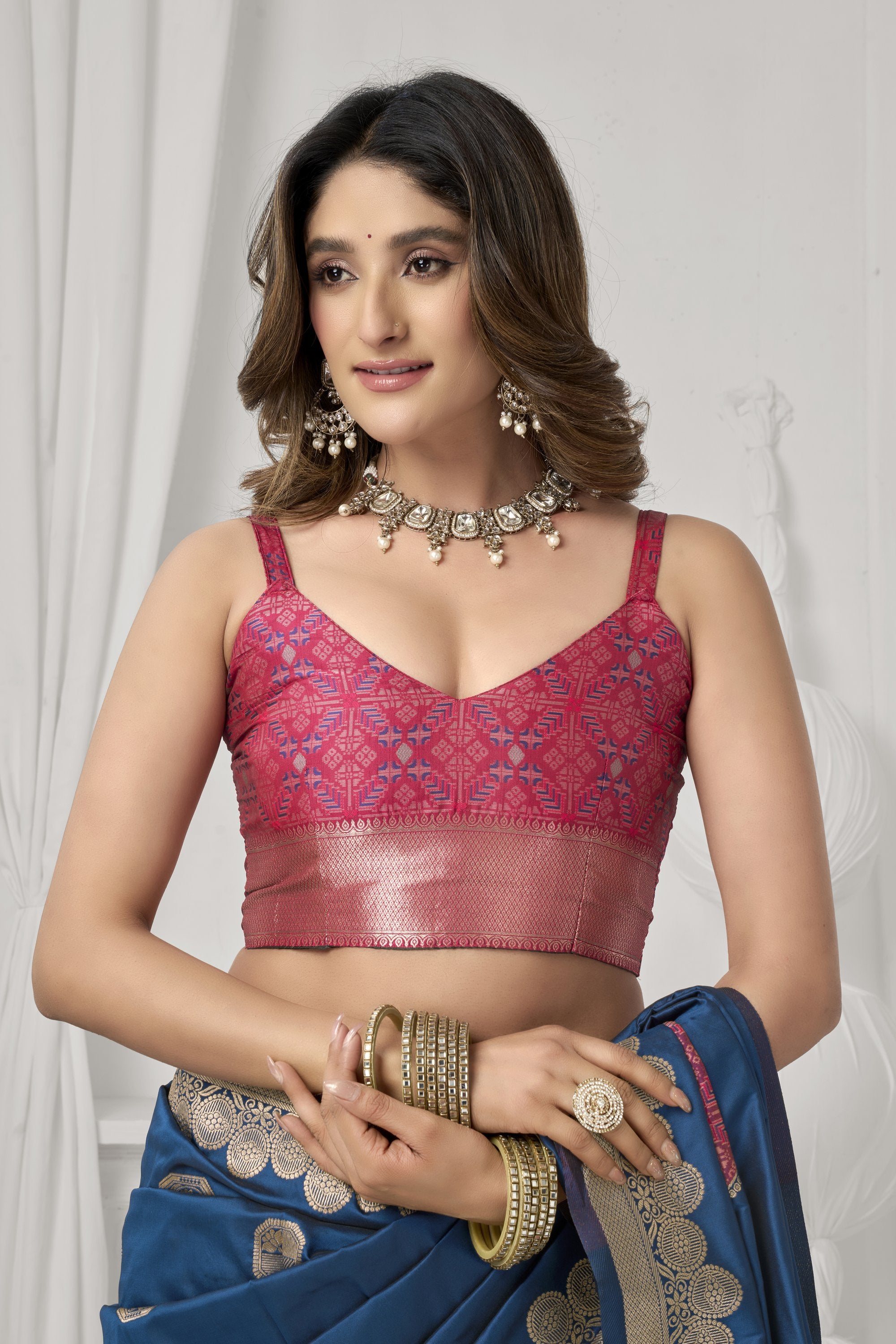 Prerna Saree - Royal Teal - Side View