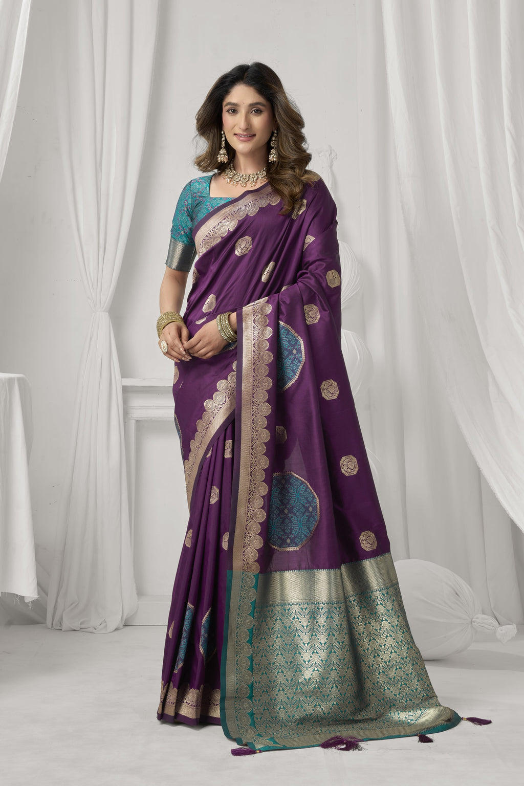 Prerna Saree - Wine Purple - Front Drape