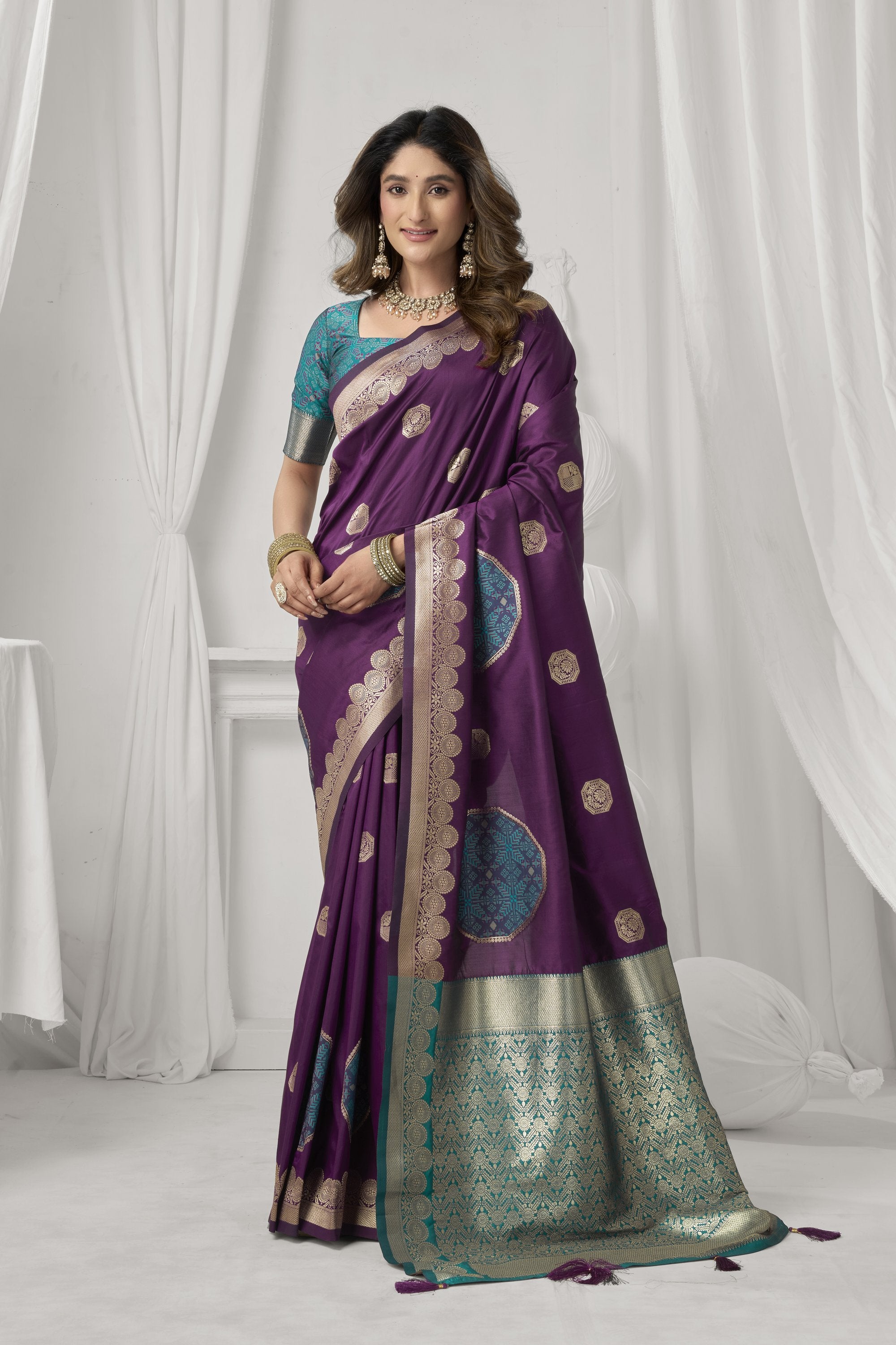 Prerna Saree - Wine Purple - Front Drape