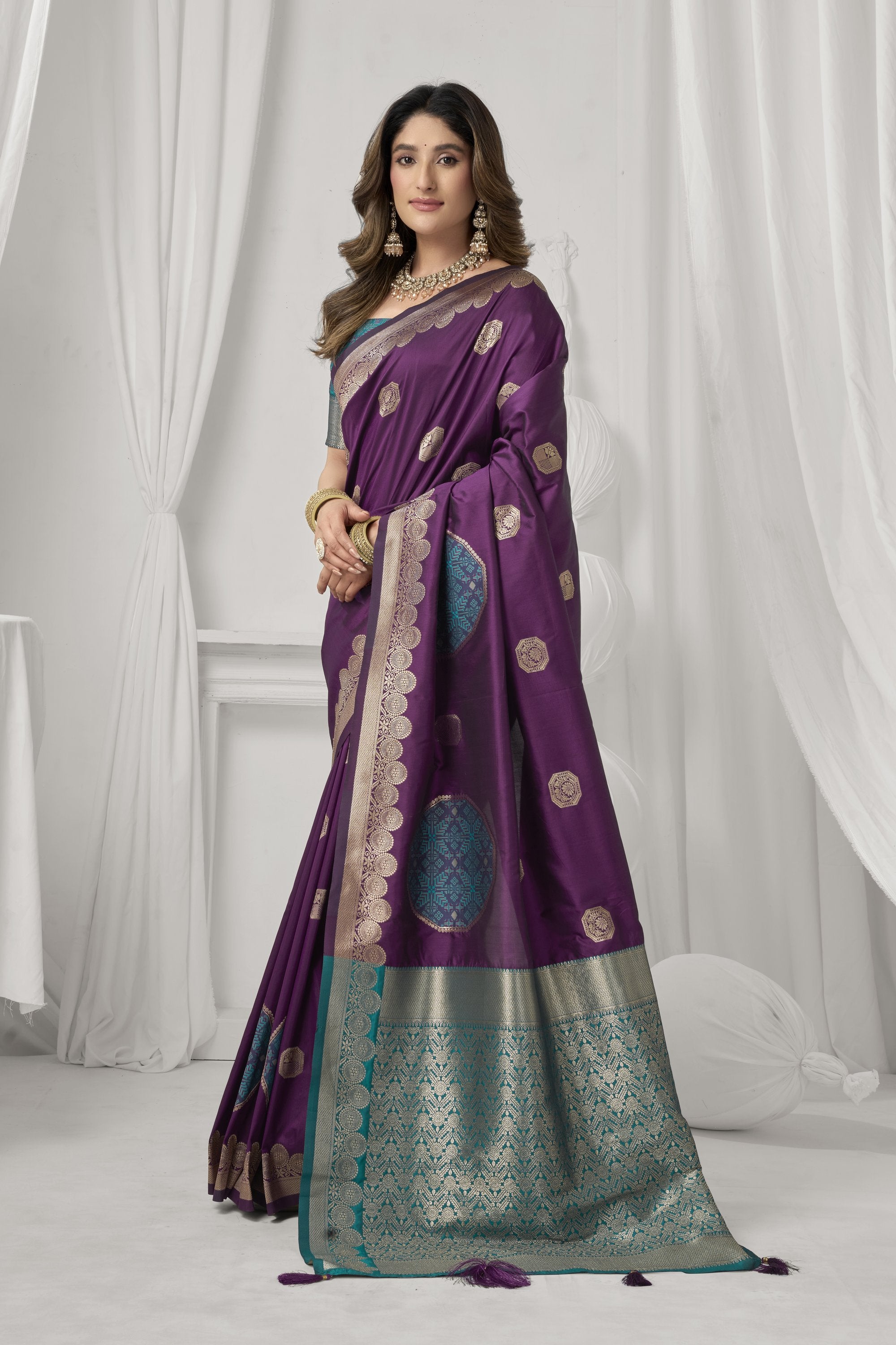 Prerna Saree - Wine Purple - Full View