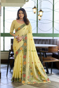 Pushpika Saree - Buttercream Yellow - Front Drape