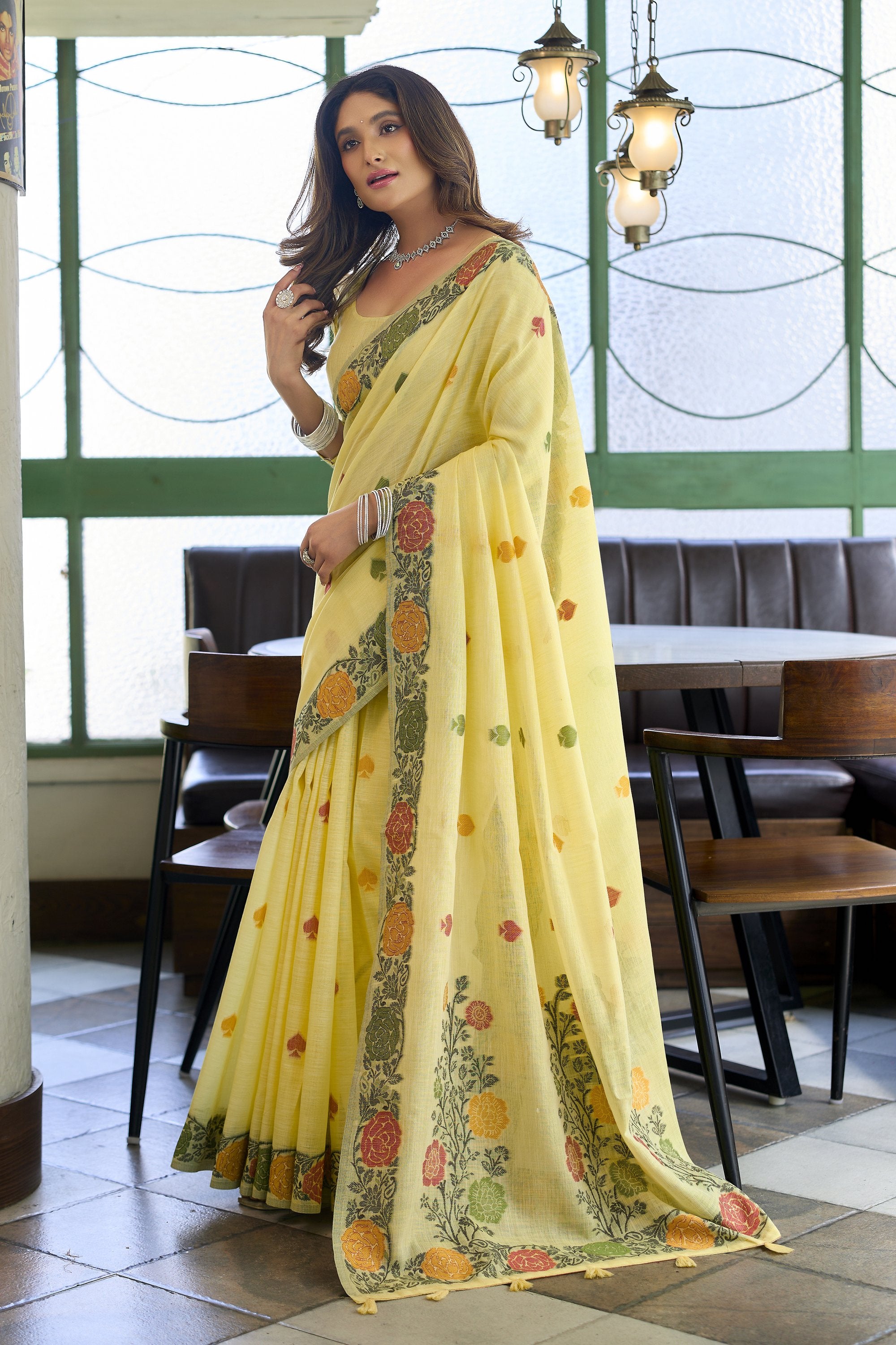 Pushpika Saree - Buttercream Yellow - Full View