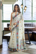 Pushpika Saree - Ivory Pearl - Front Drape