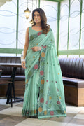 Pushpika Saree - Mint Aqua - Front Drape
