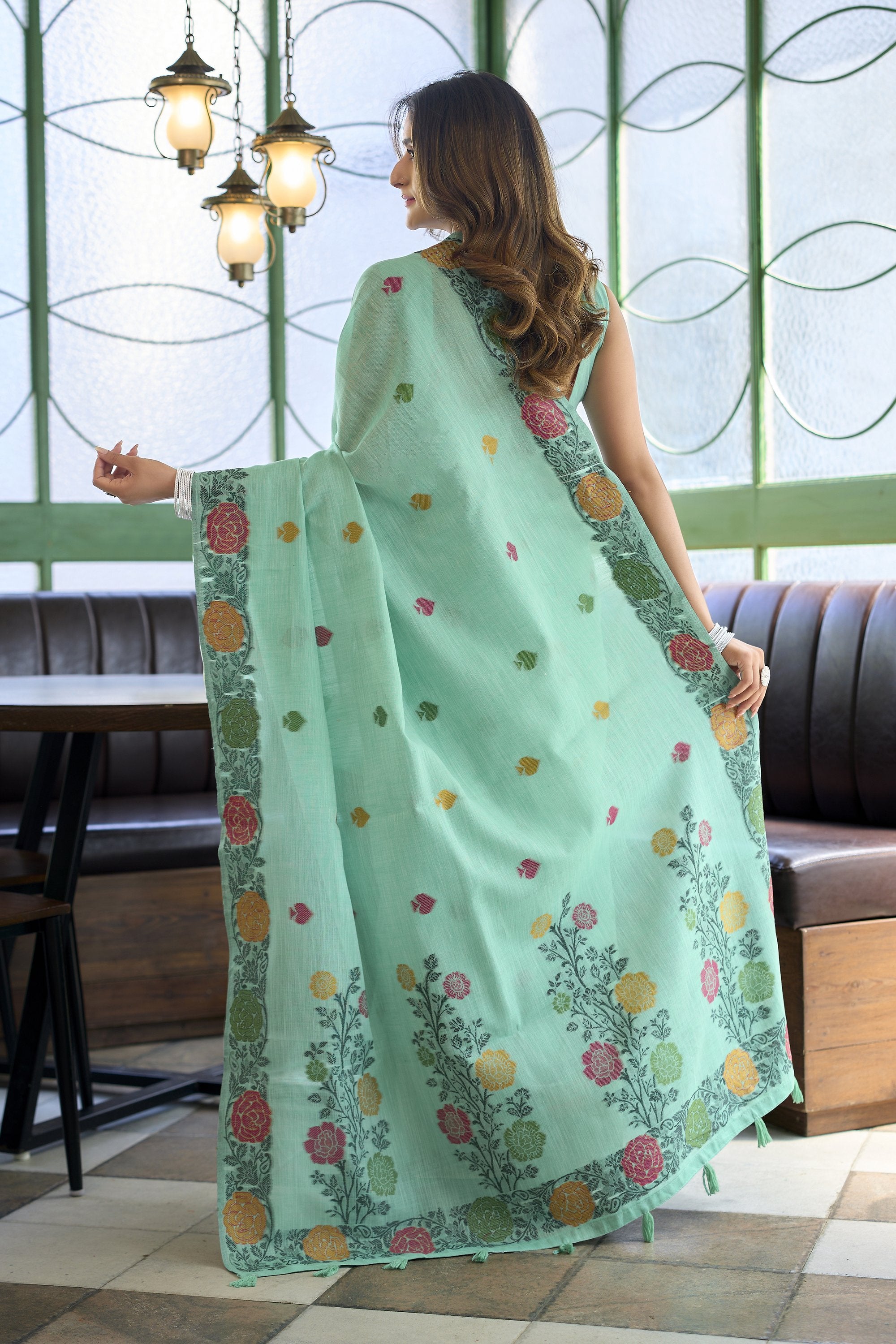 Pushpika Saree - Mint Aqua - Blouse View