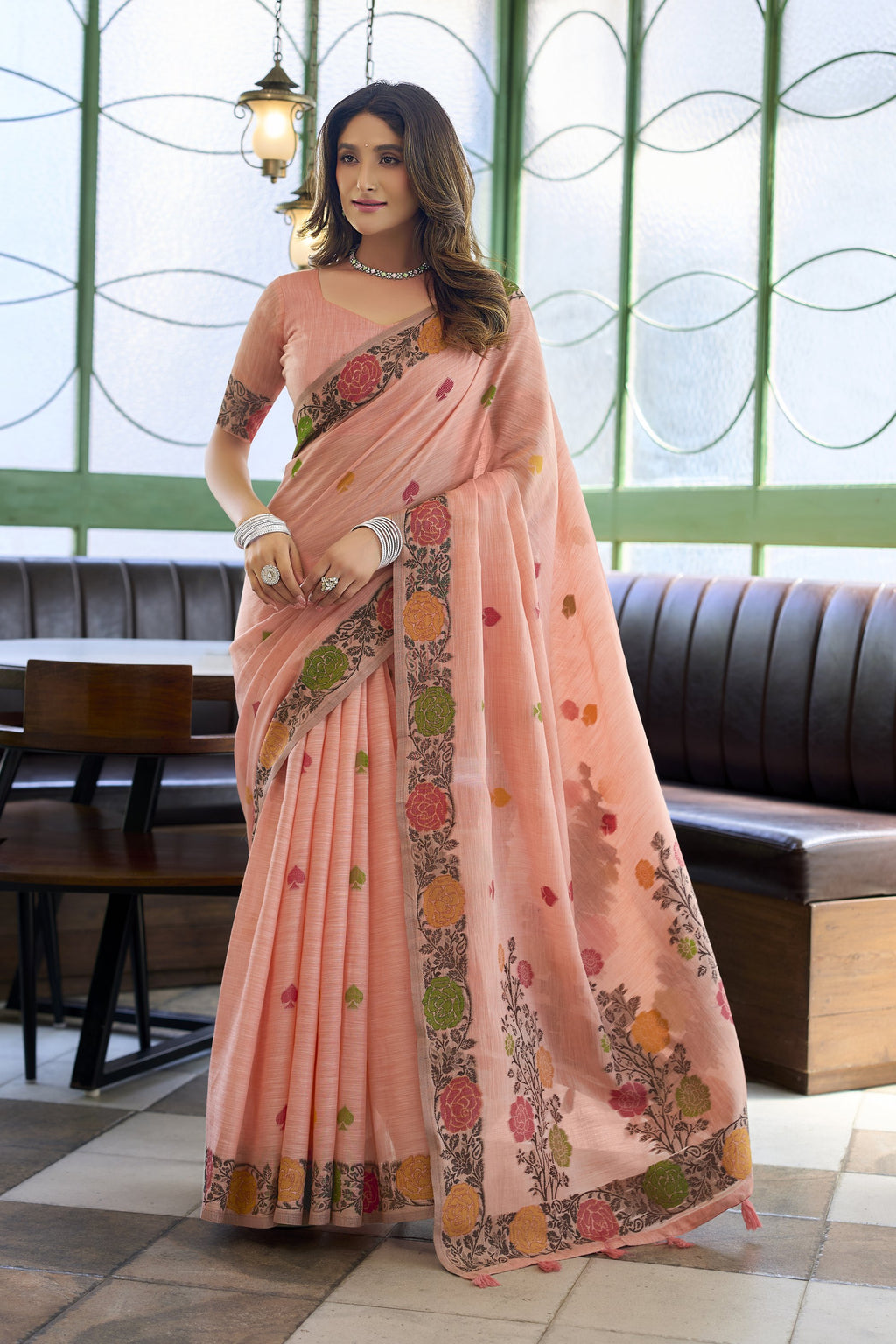 Pushpika Saree - Peach Blossom - Front Drape