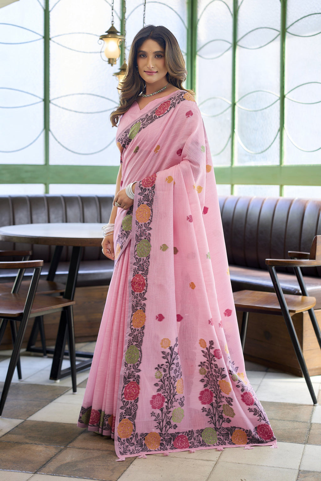 Pushpika Saree - Rose Pink - Full View